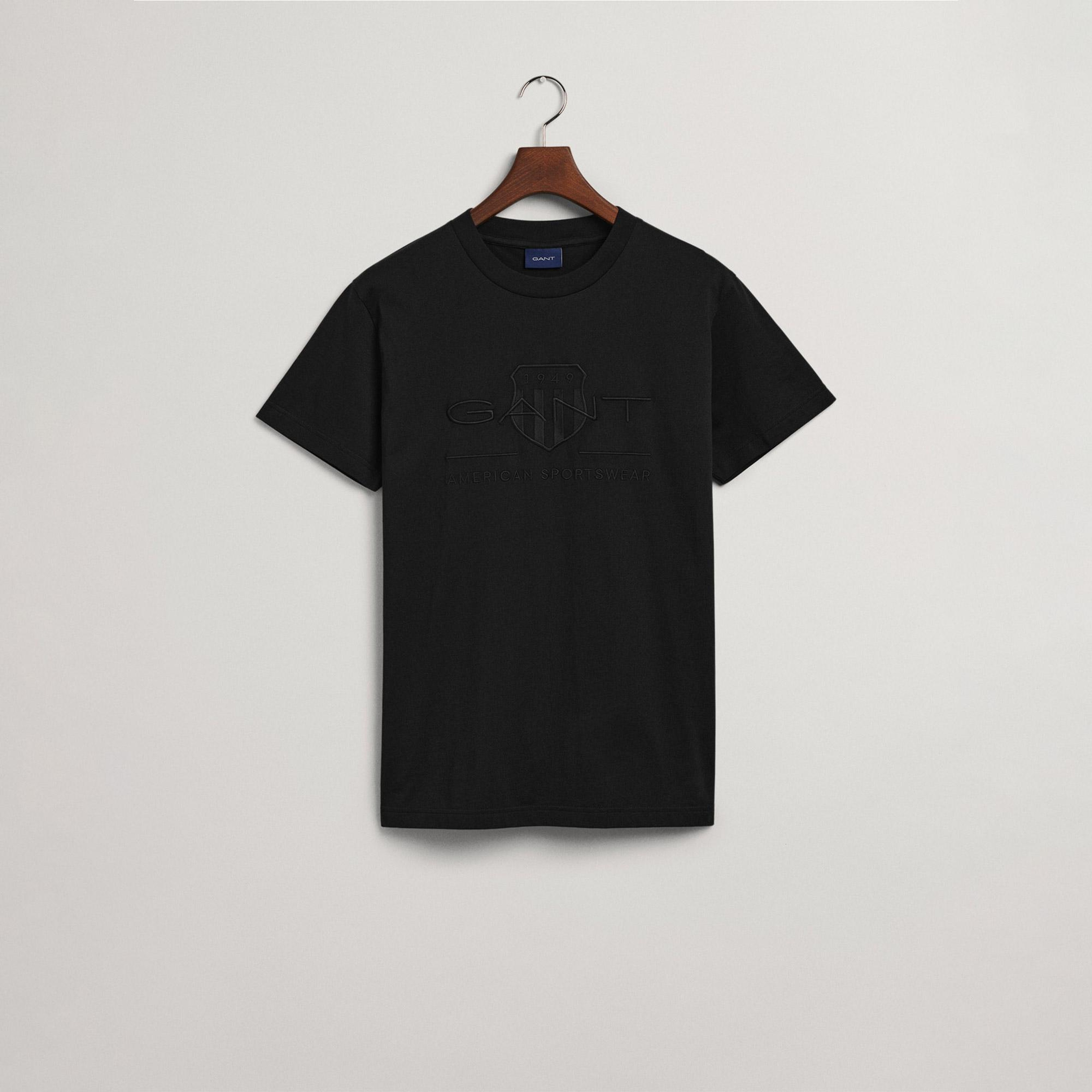 Gant Erkek Siyah Regular Fit Bisiklet Yaka Logolu T-Shirt