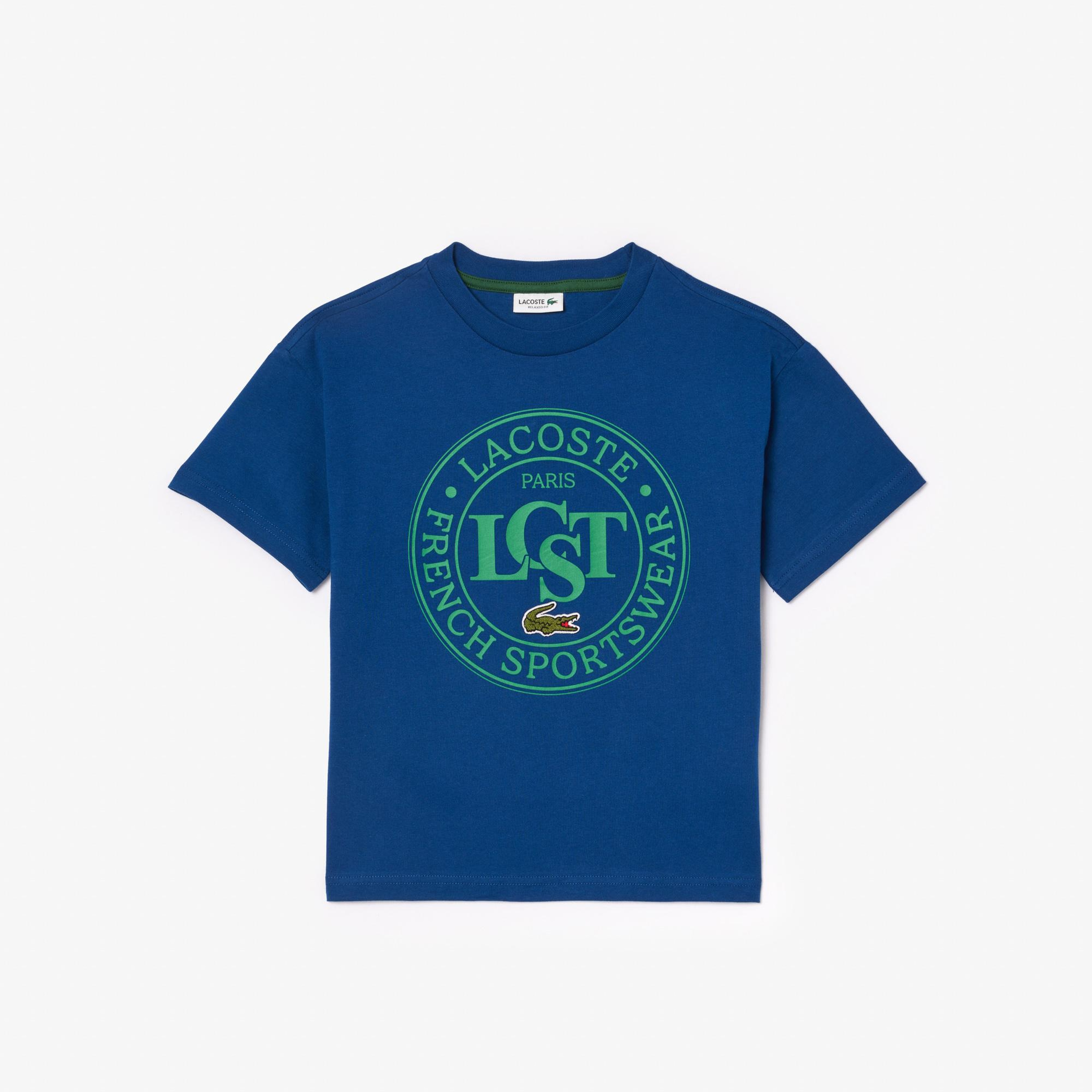 Lacoste Çocuk Bisiklet Yaka Baskılı Mavi T-Shirt