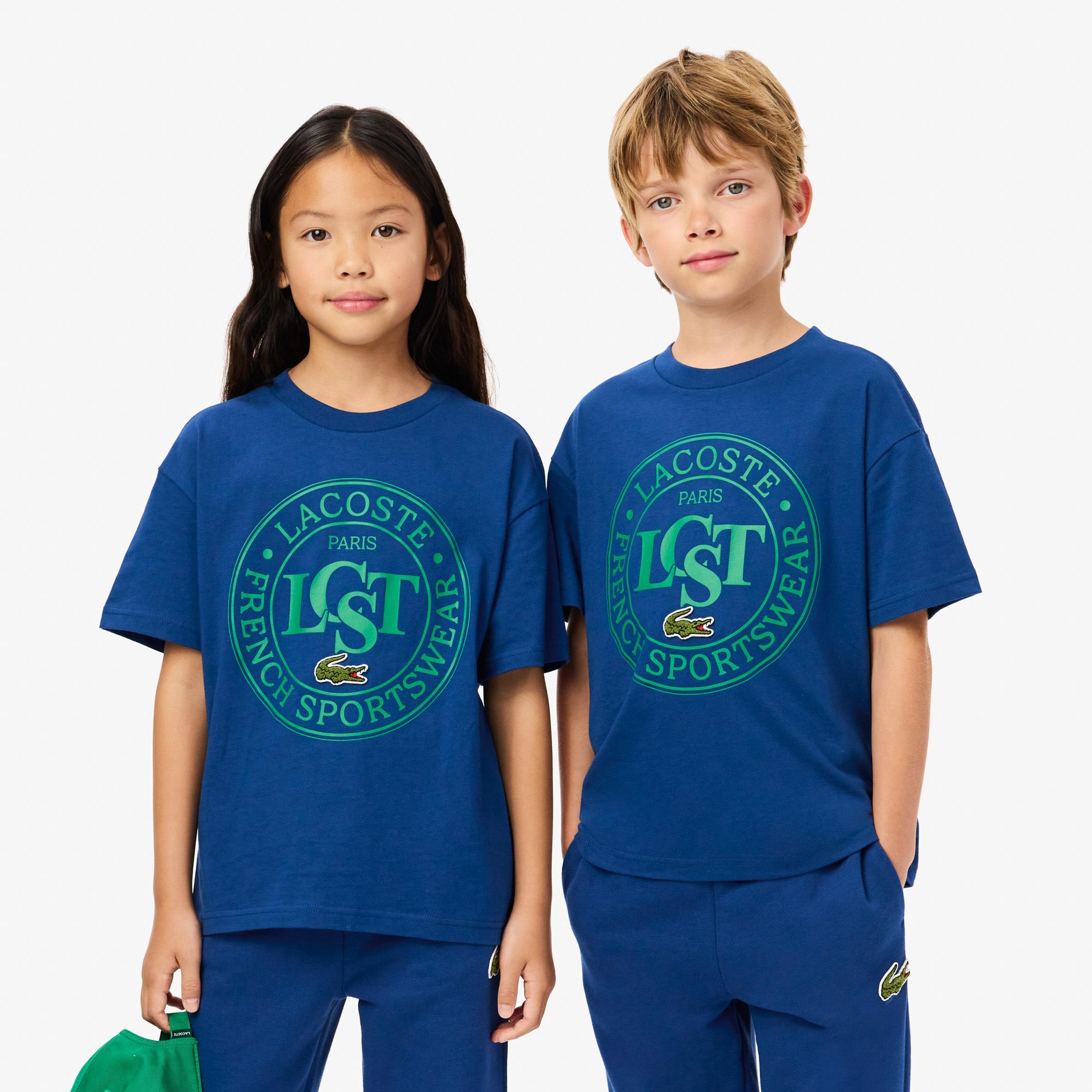 Lacoste Çocuk Bisiklet Yaka Baskılı Mavi T-Shirt
