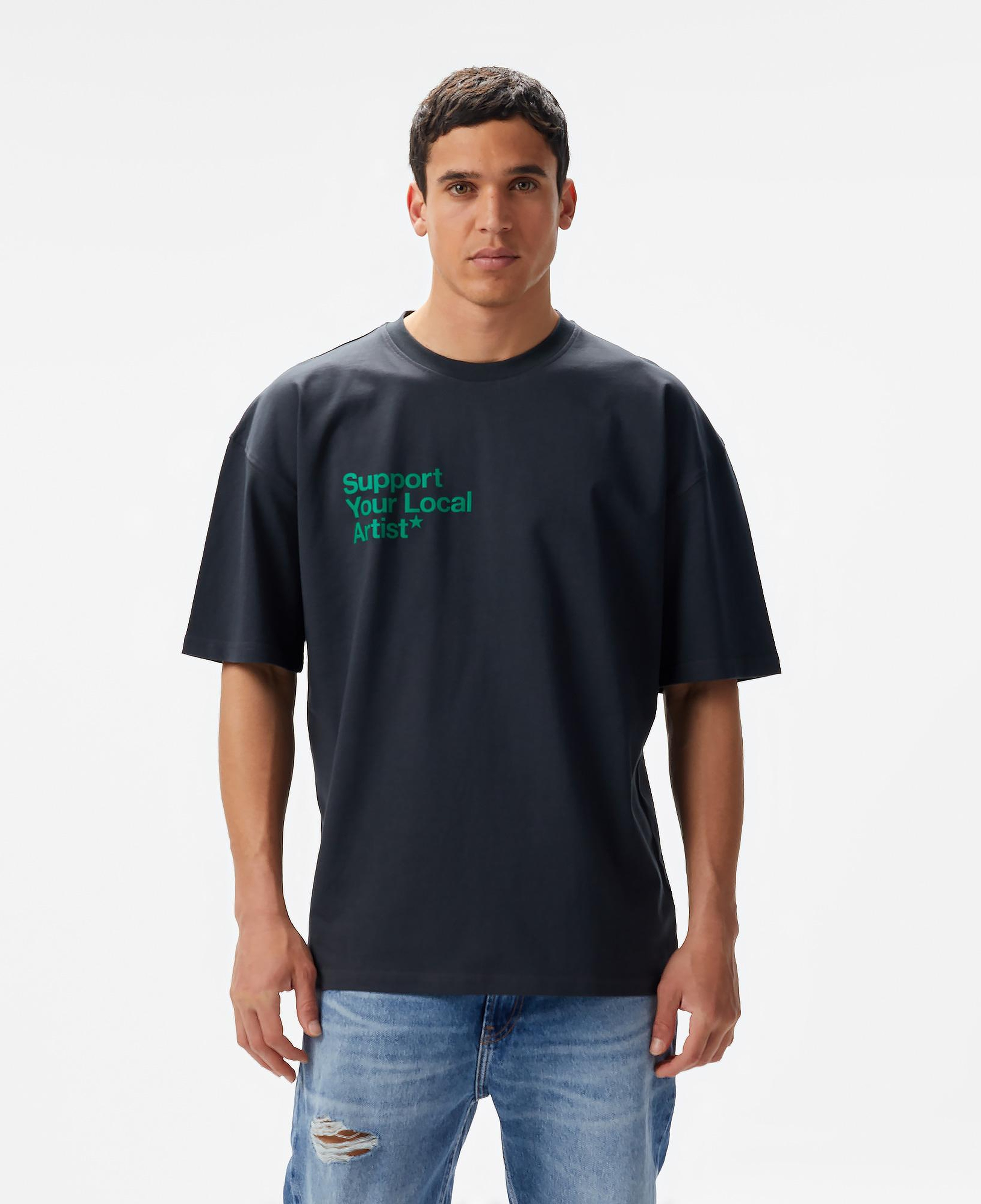 Aclothco X LFI Oversized Crew Neck Slogan Printed Unisex Gri T-Shirt