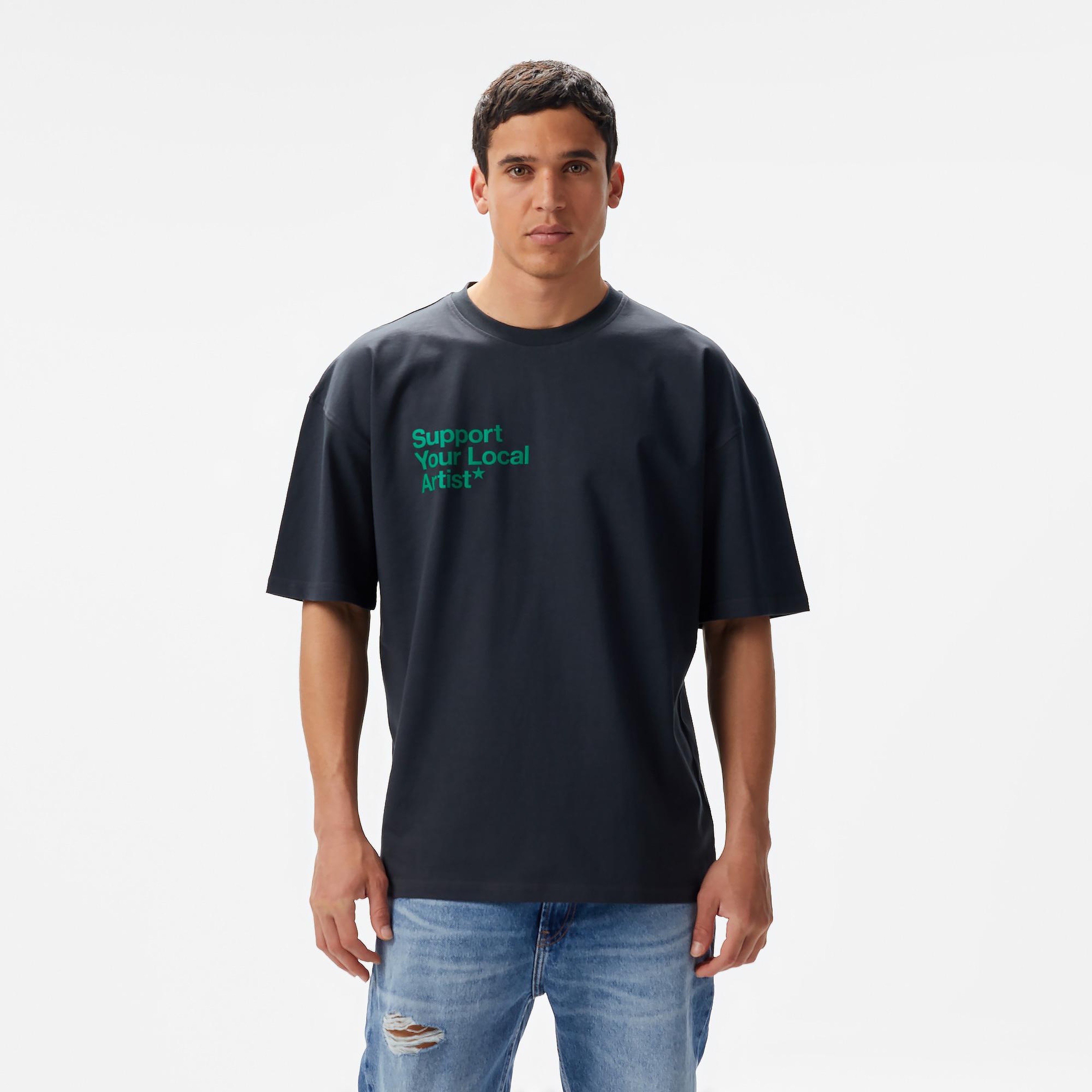 Aclothco X LFI Oversized Crew Neck Slogan Printed Unisex Antrasit T-Shirt