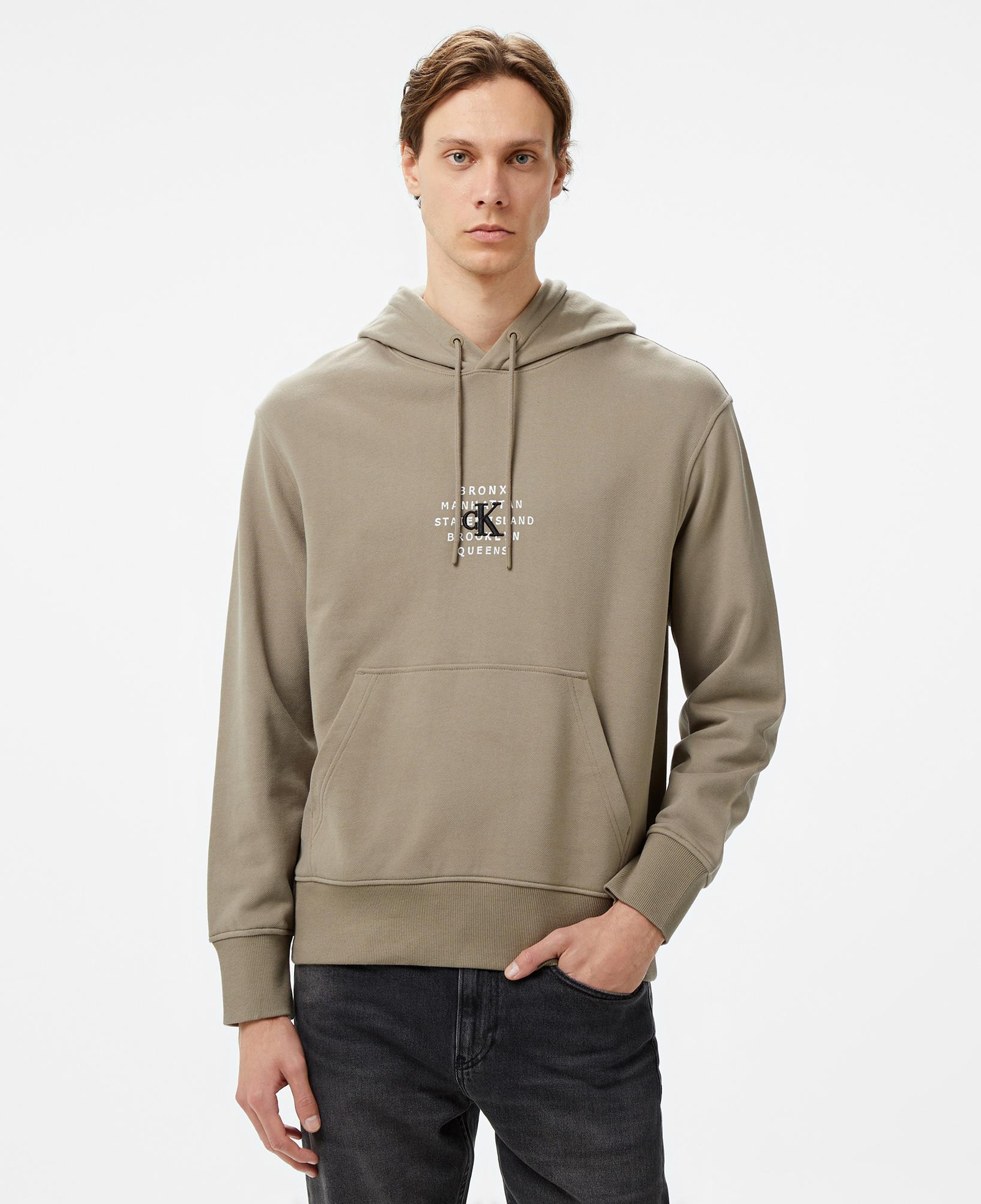 Calvin Klein Jeans Nyc Stamp Graphic Erkek Bej Hoodie