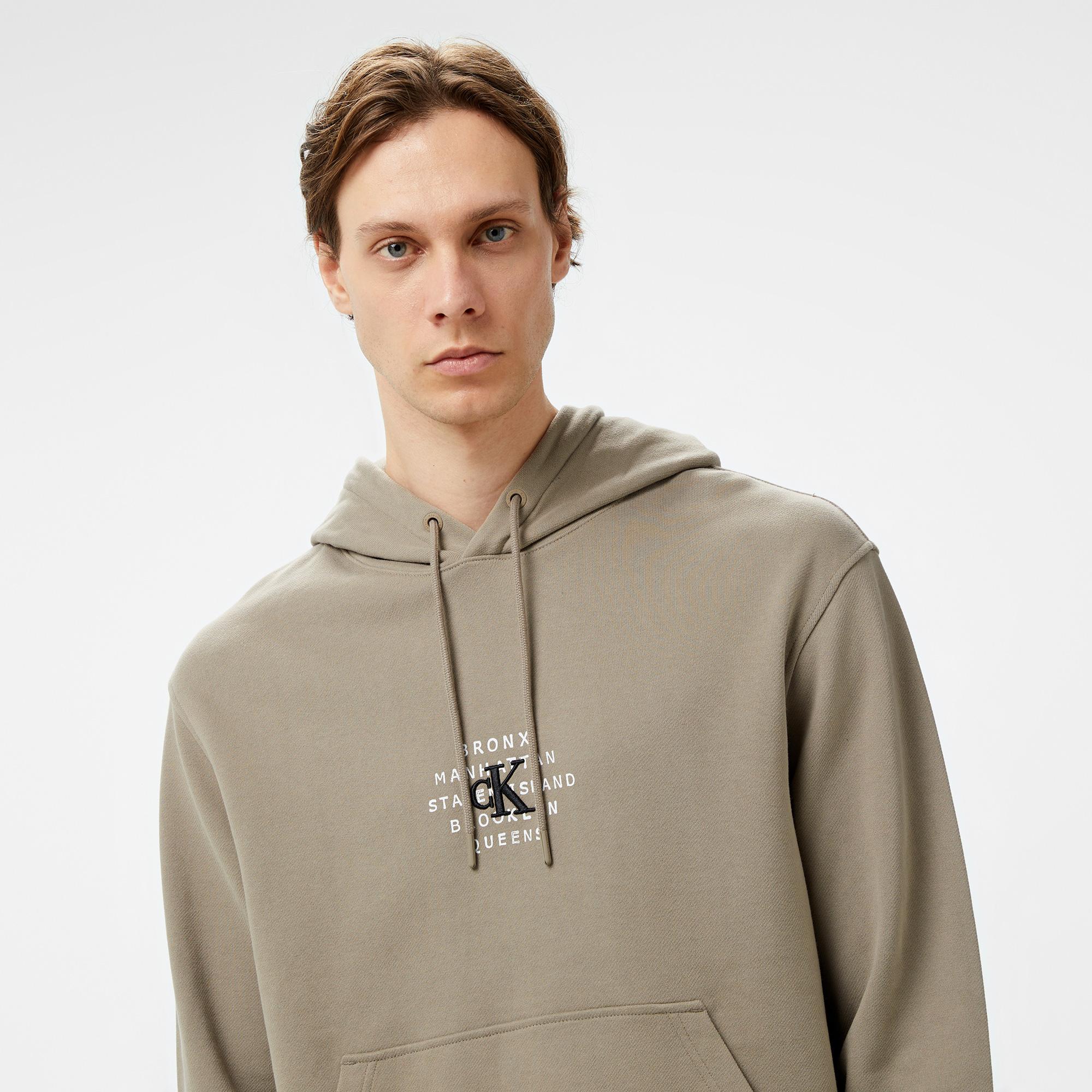 Calvin Klein Jeans Nyc Stamp Graphic Erkek Bej Hoodie