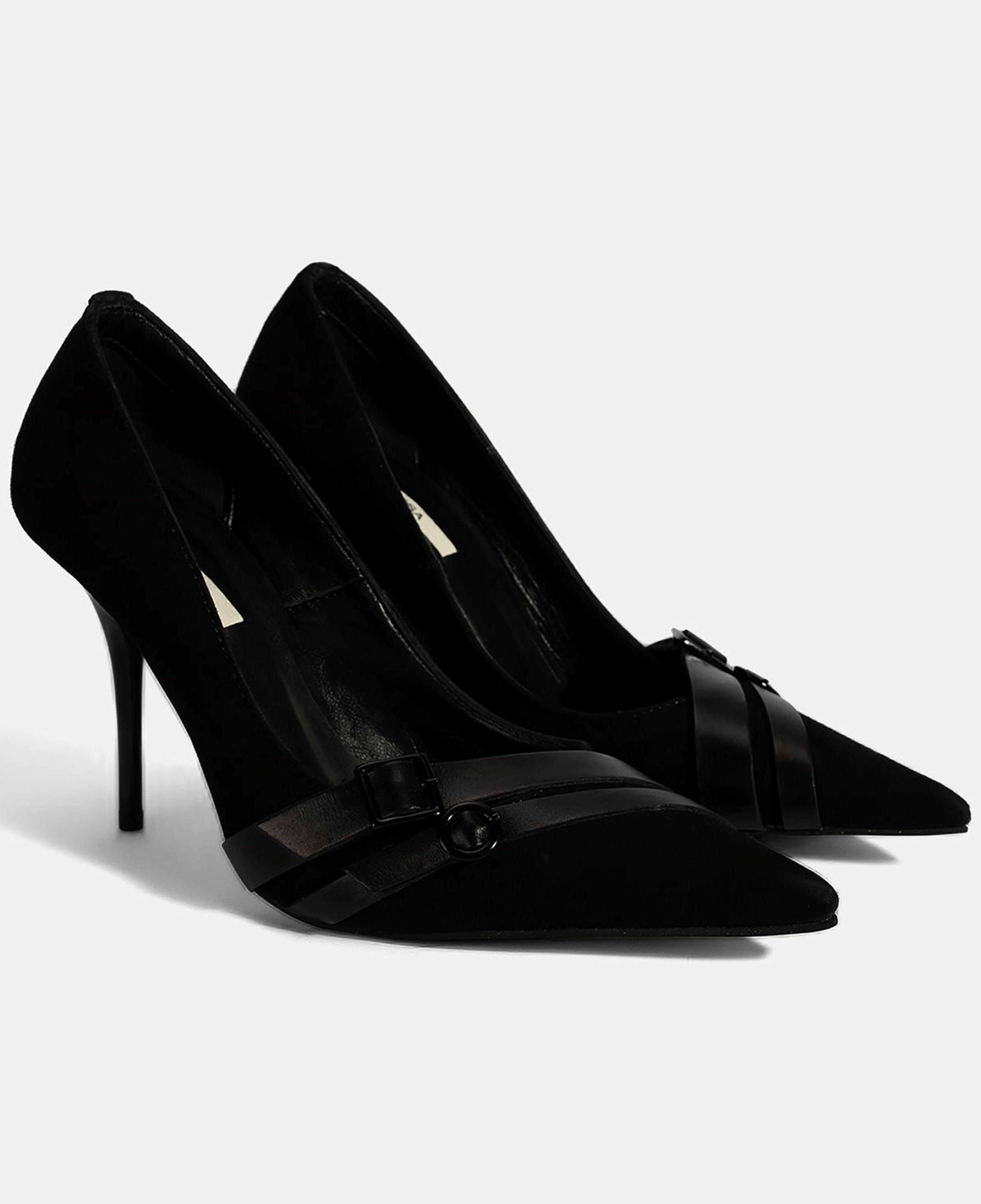 Kadın Siyah Metal Toka Detaylı Süet Stiletto