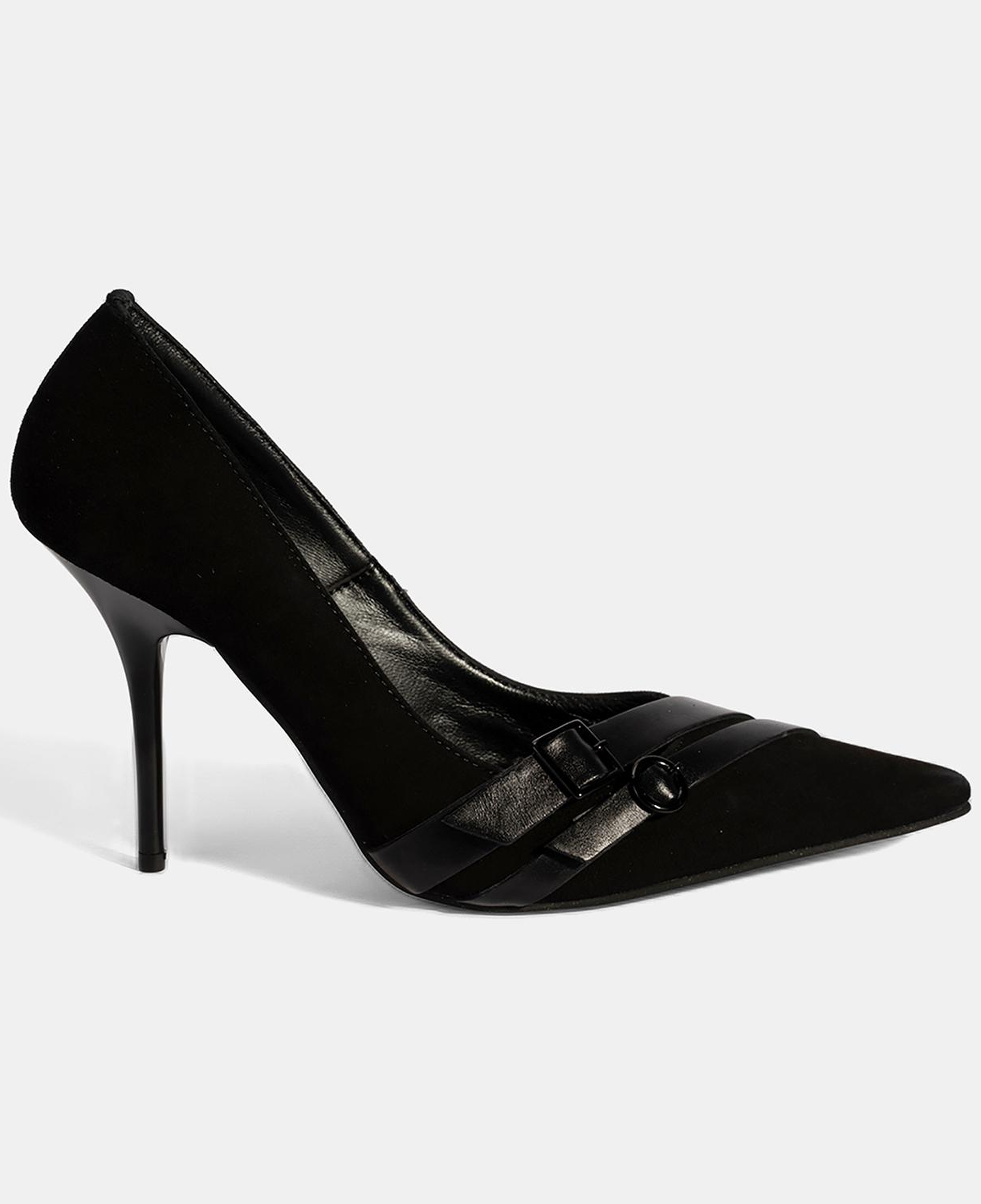 Kadın Siyah Metal Toka Detaylı Süet Stiletto