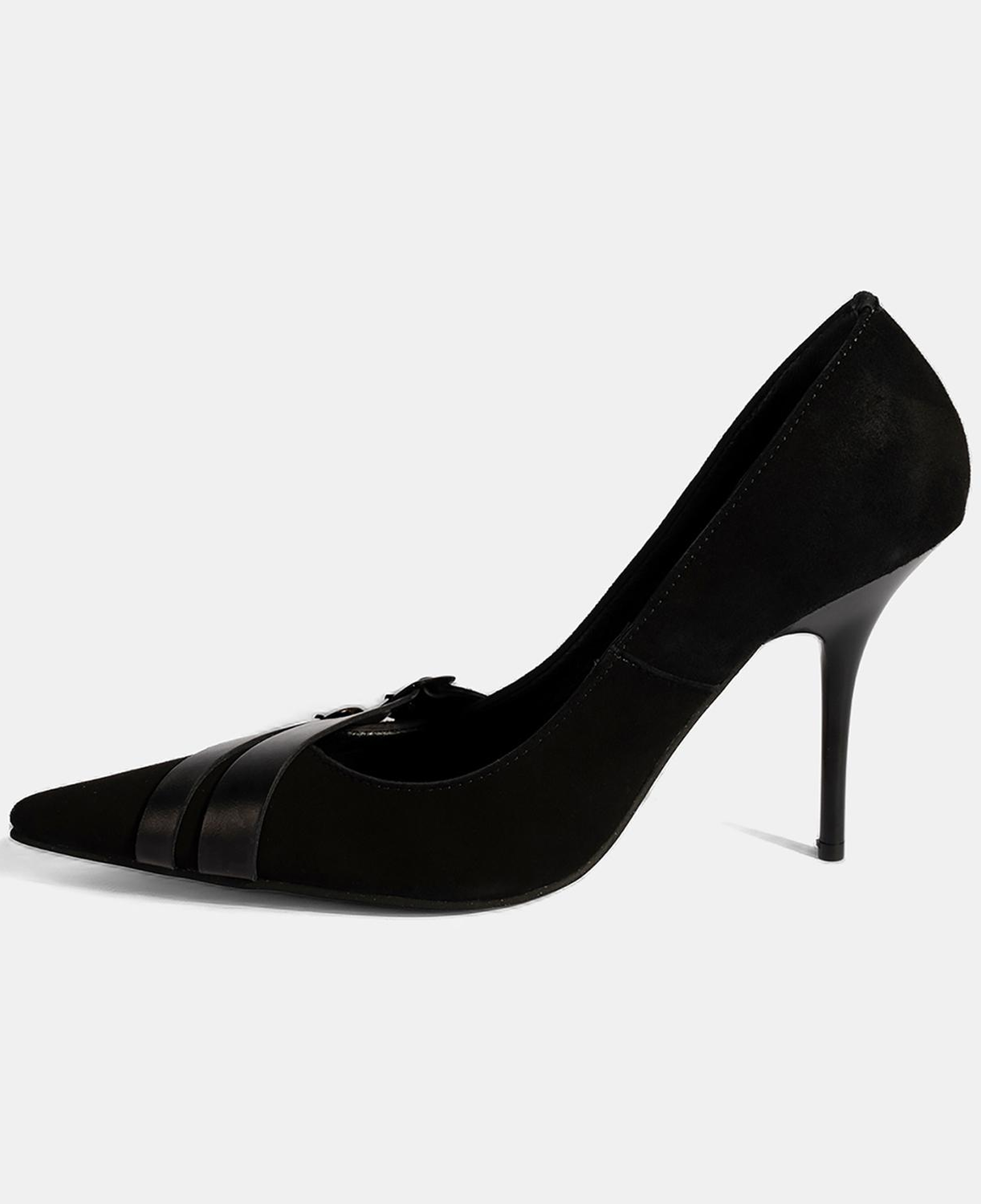 Kadın Siyah Metal Toka Detaylı Süet Stiletto