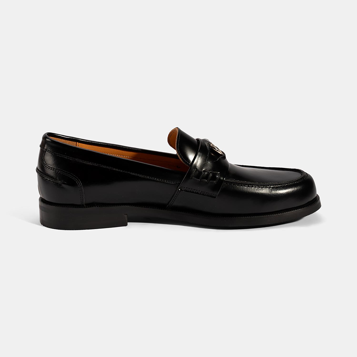 Kadın Siyah Metal Toka Detaylı Deri Loafer