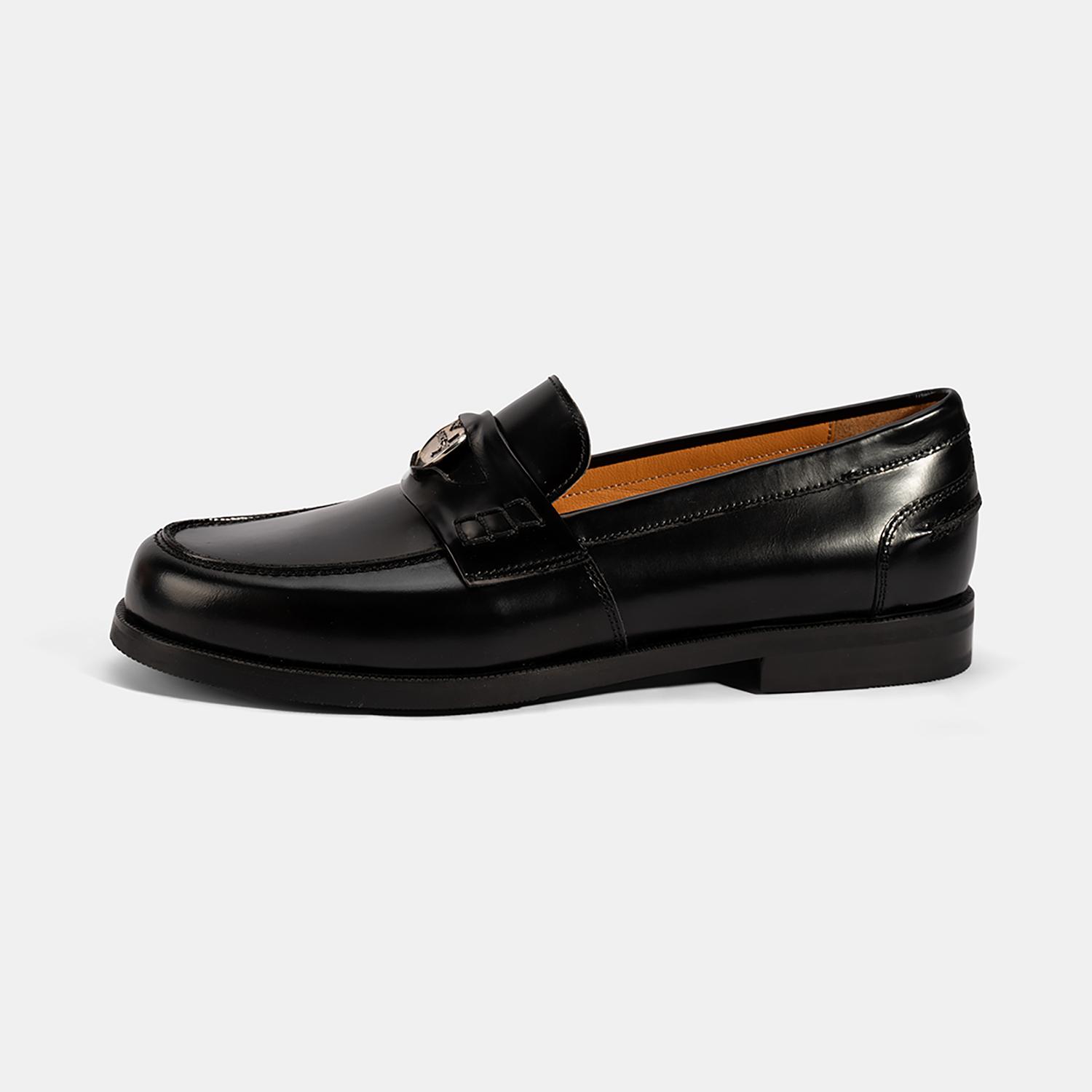 Kadın Siyah Metal Toka Detaylı Deri Loafer