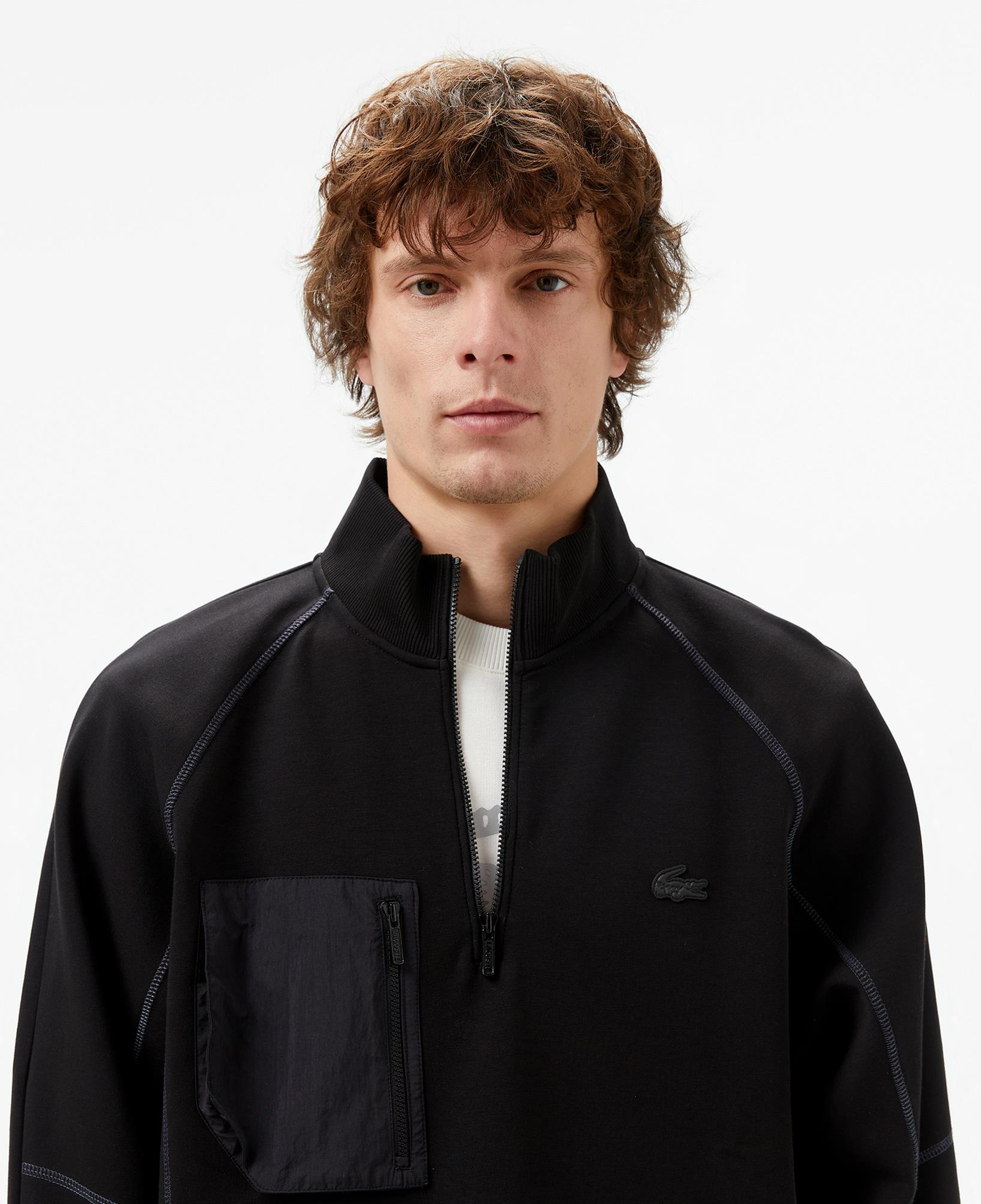 Erkek Relaxed Fit Yarım Fermuarlı Siyah Sweatshirt