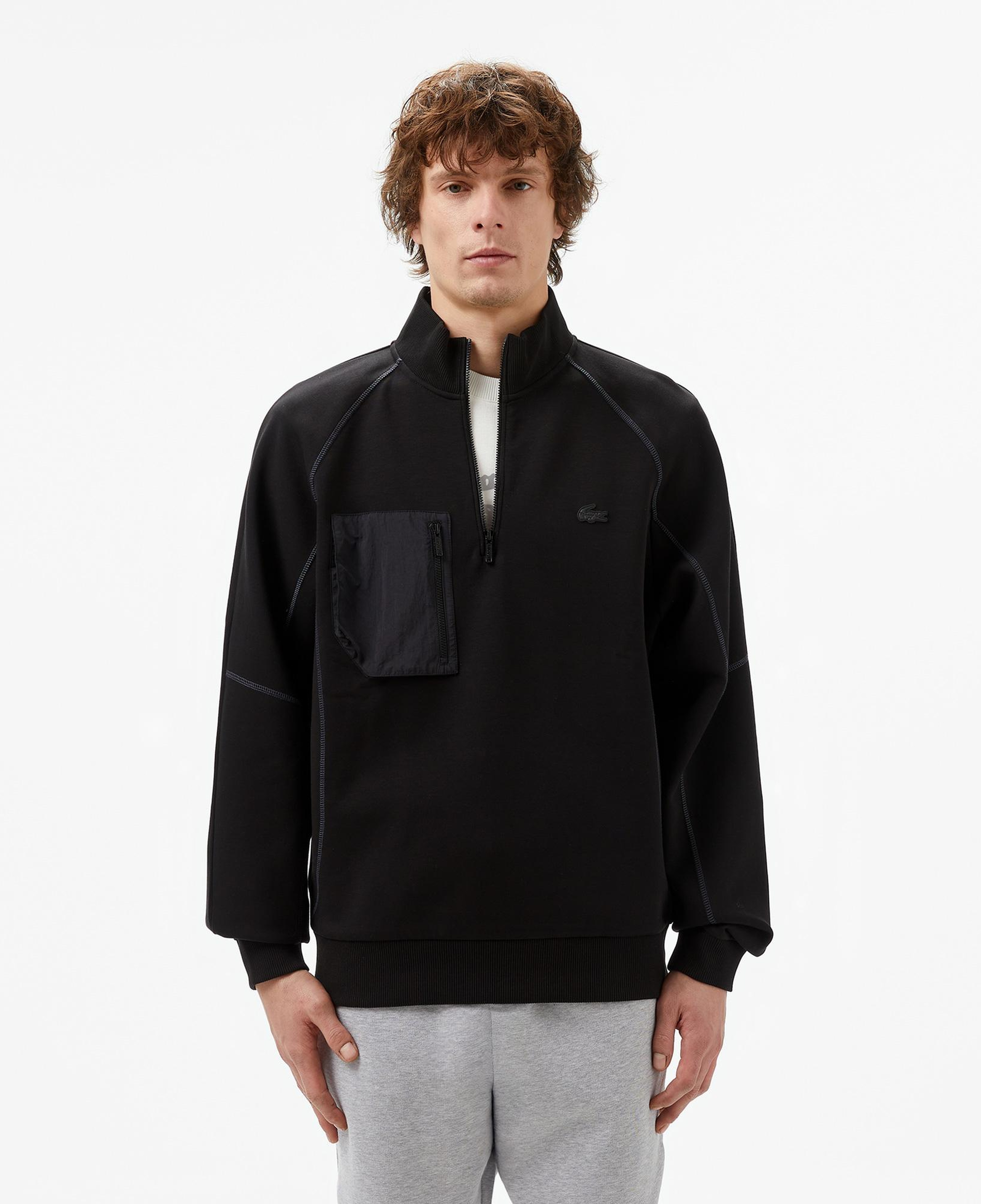 Erkek Relaxed Fit Yarım Fermuarlı Siyah Sweatshirt