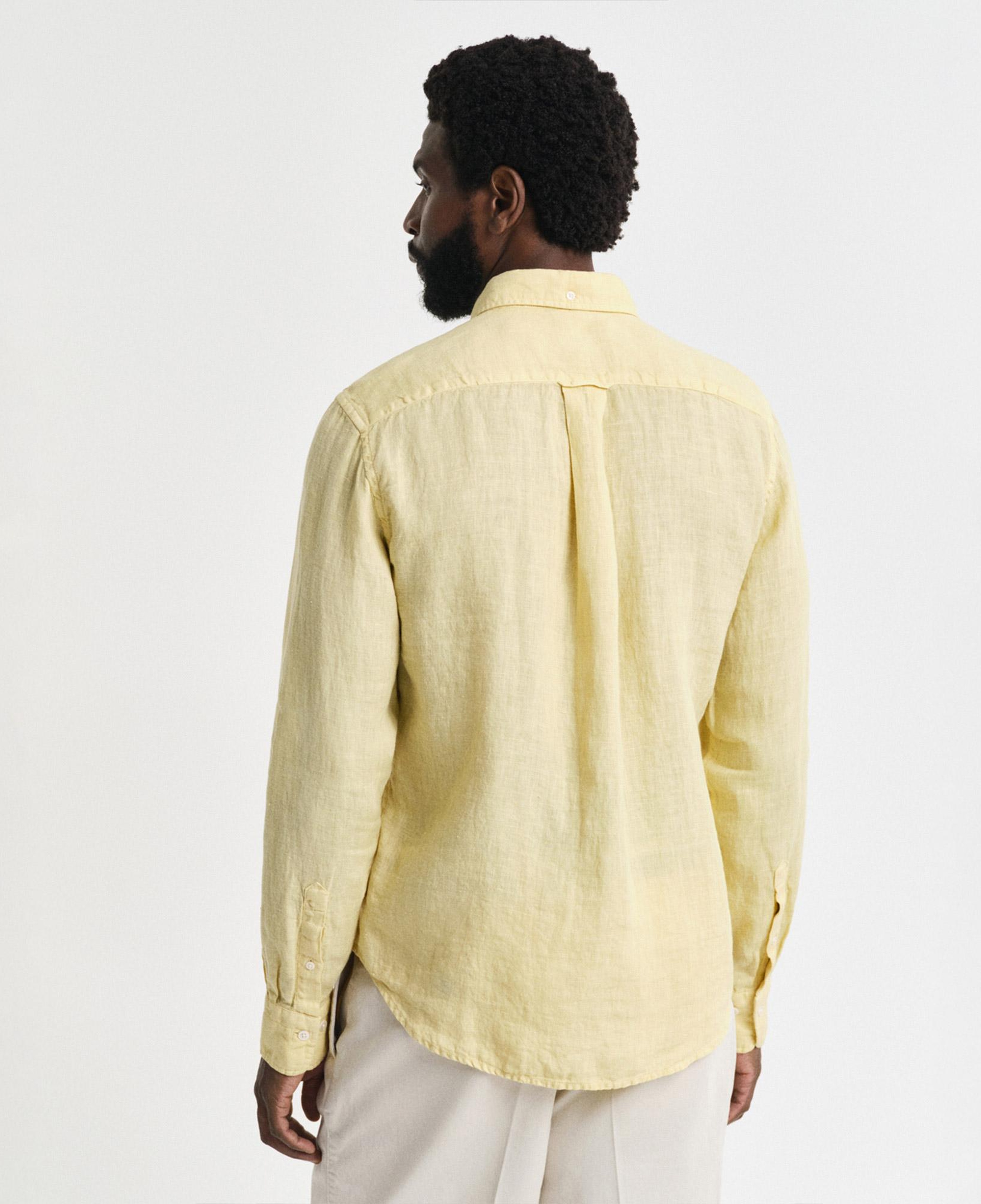 Gant Erkek Sarı Regular Fit Düğmeli Yaka Keten Gömlek