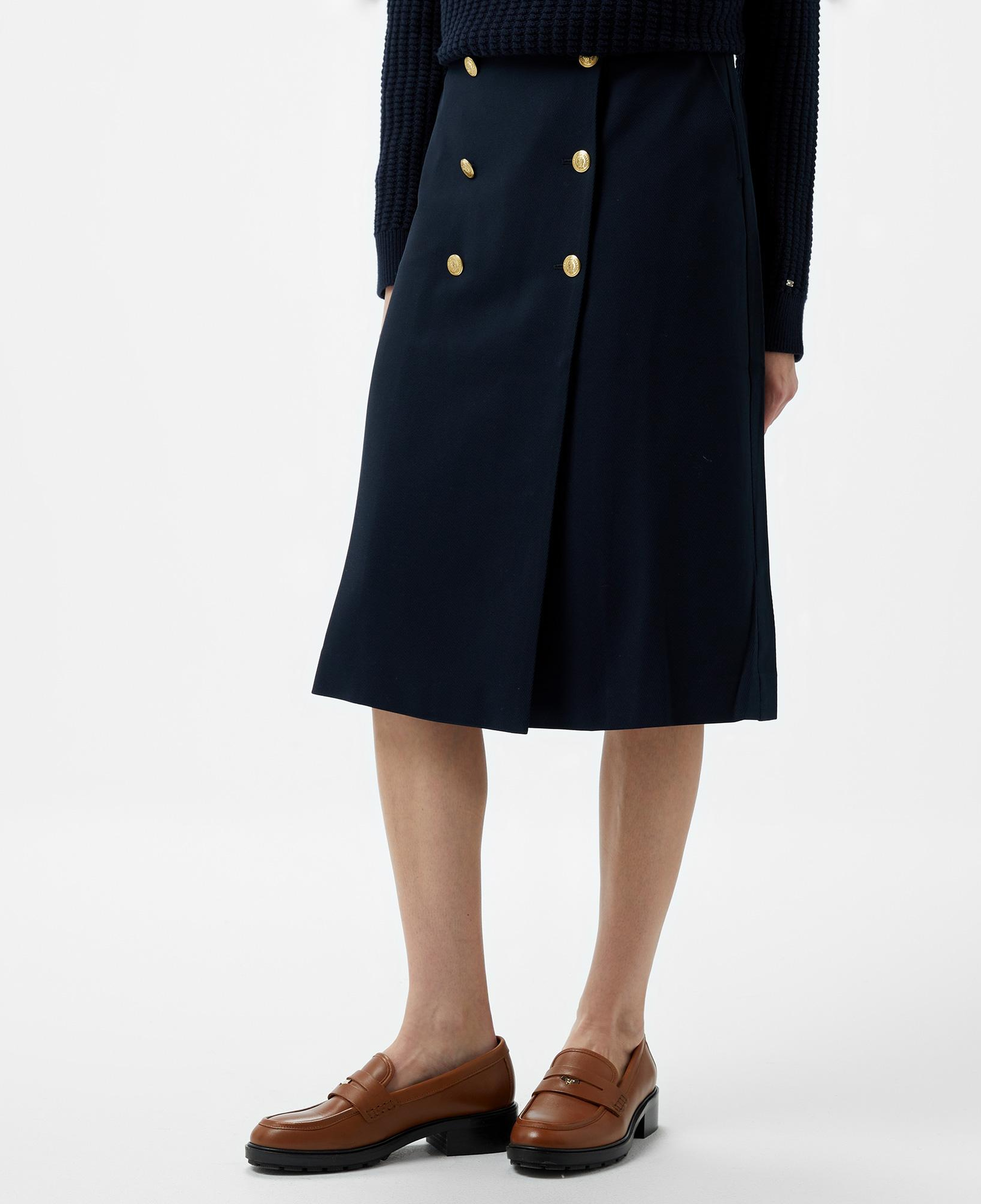 Tommy Hilfiger Gold Button Twill Midi Kadın Mavi Etek