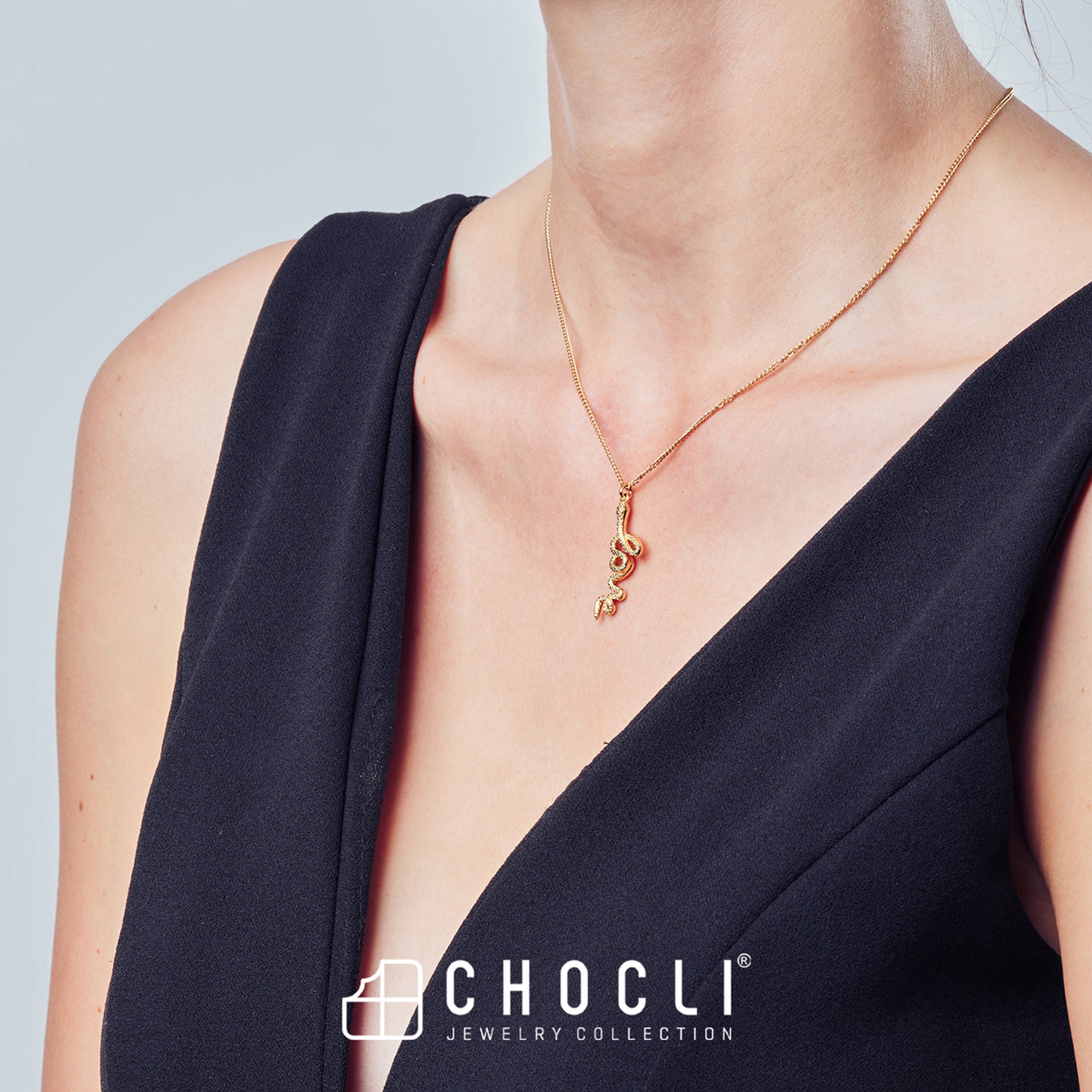 Chocli 18 Ayar Altın Kaplama Love Snake Kolye