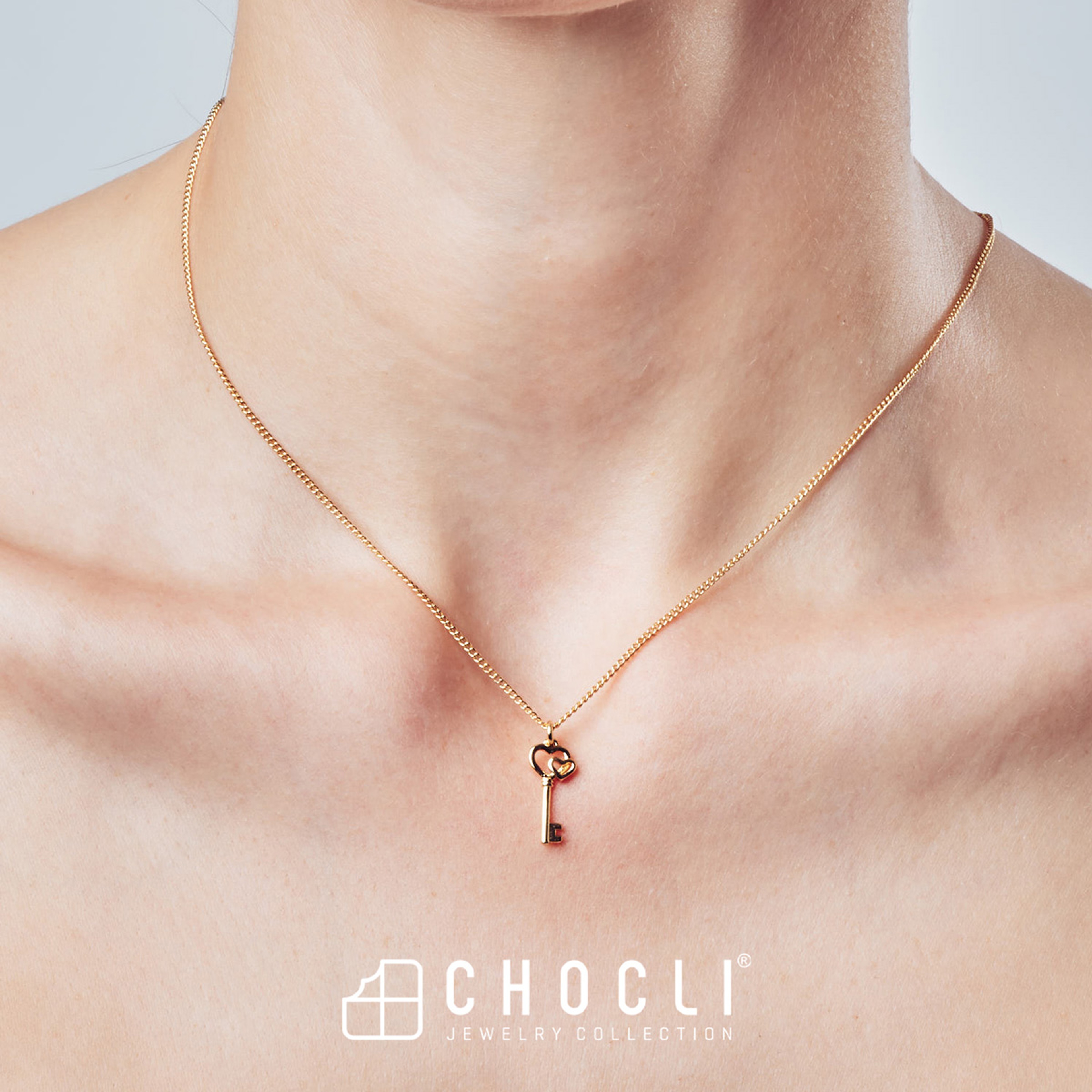 Chocli 18 Ayar Altın Kaplama Love Key Kolye