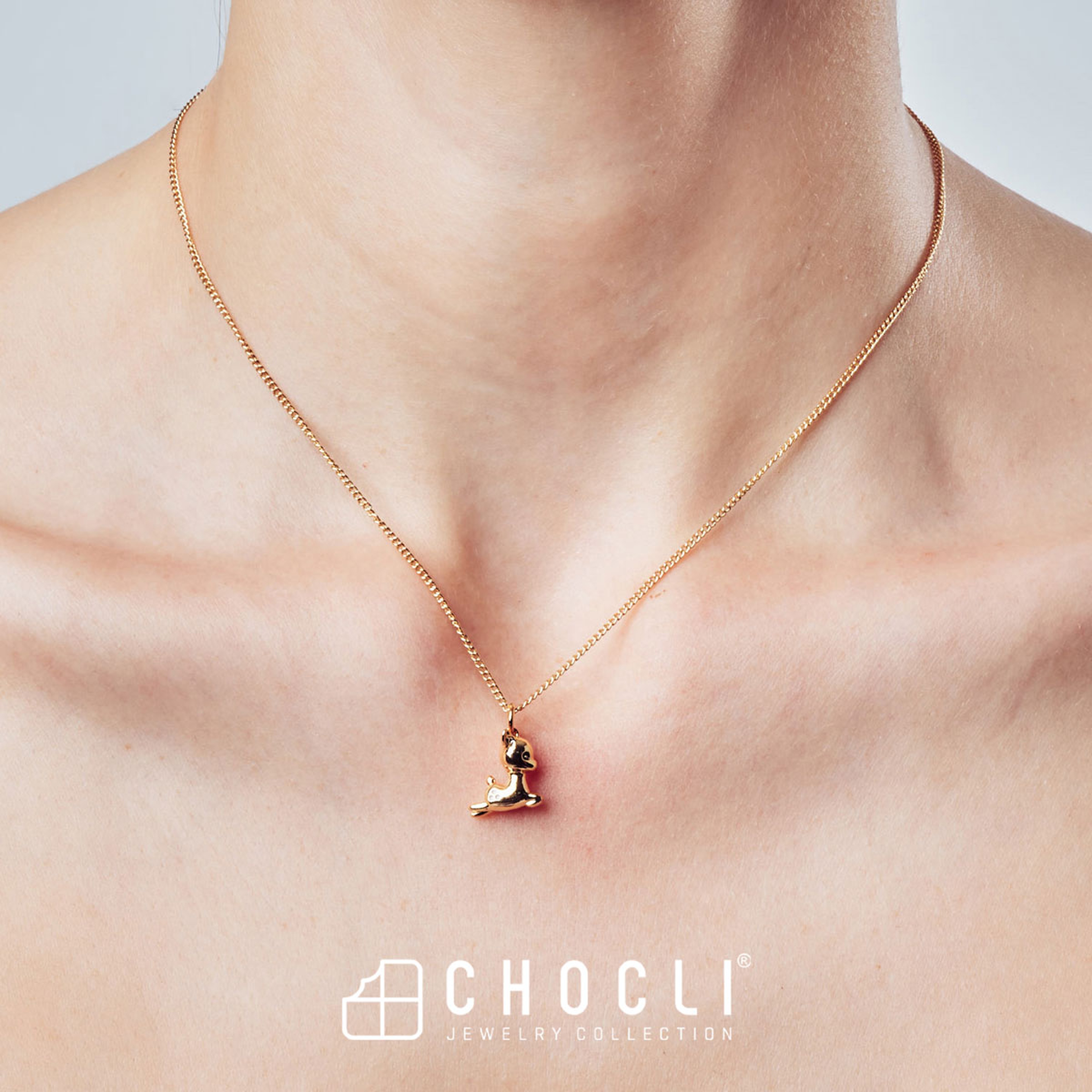 Chocli 18 Ayar Altın Kaplama Geyik Kolye
