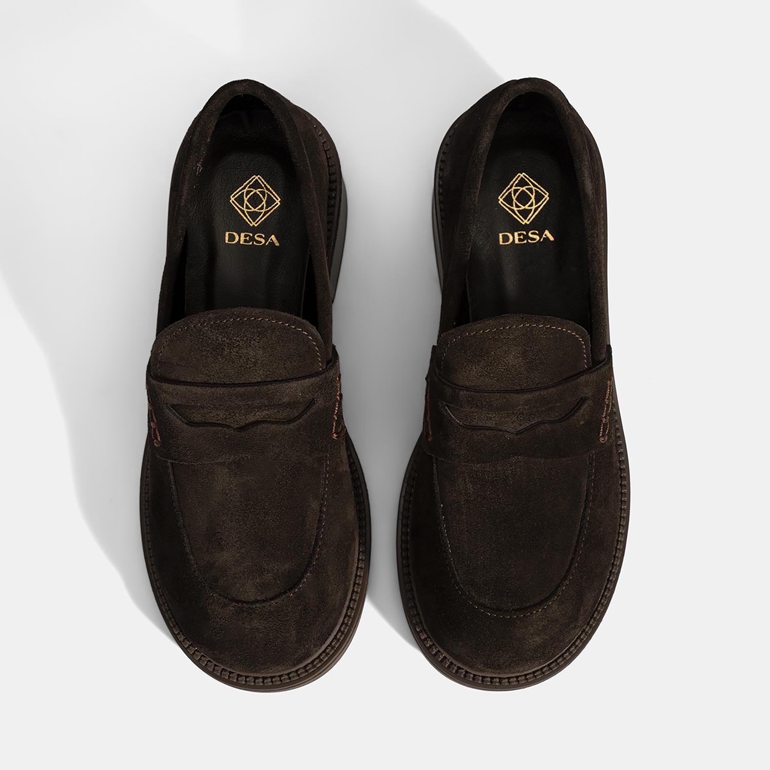 Kadın Kahve Topuklu Süet Loafer