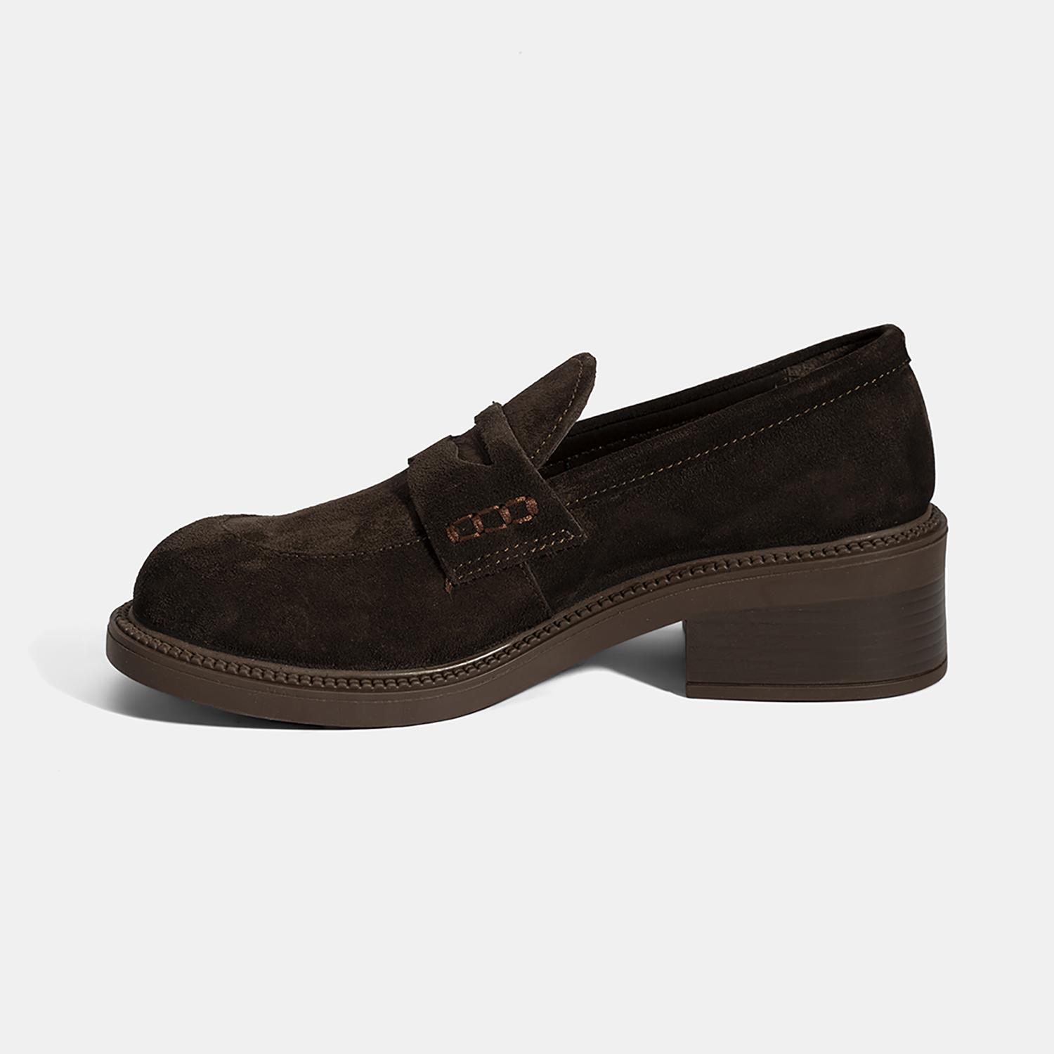 Kadın Kahve Topuklu Süet Loafer