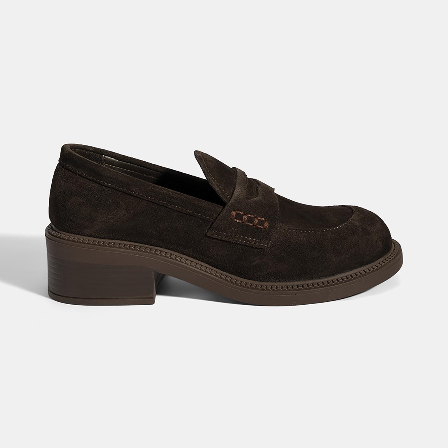 Kadın Kahve Topuklu Süet Loafer