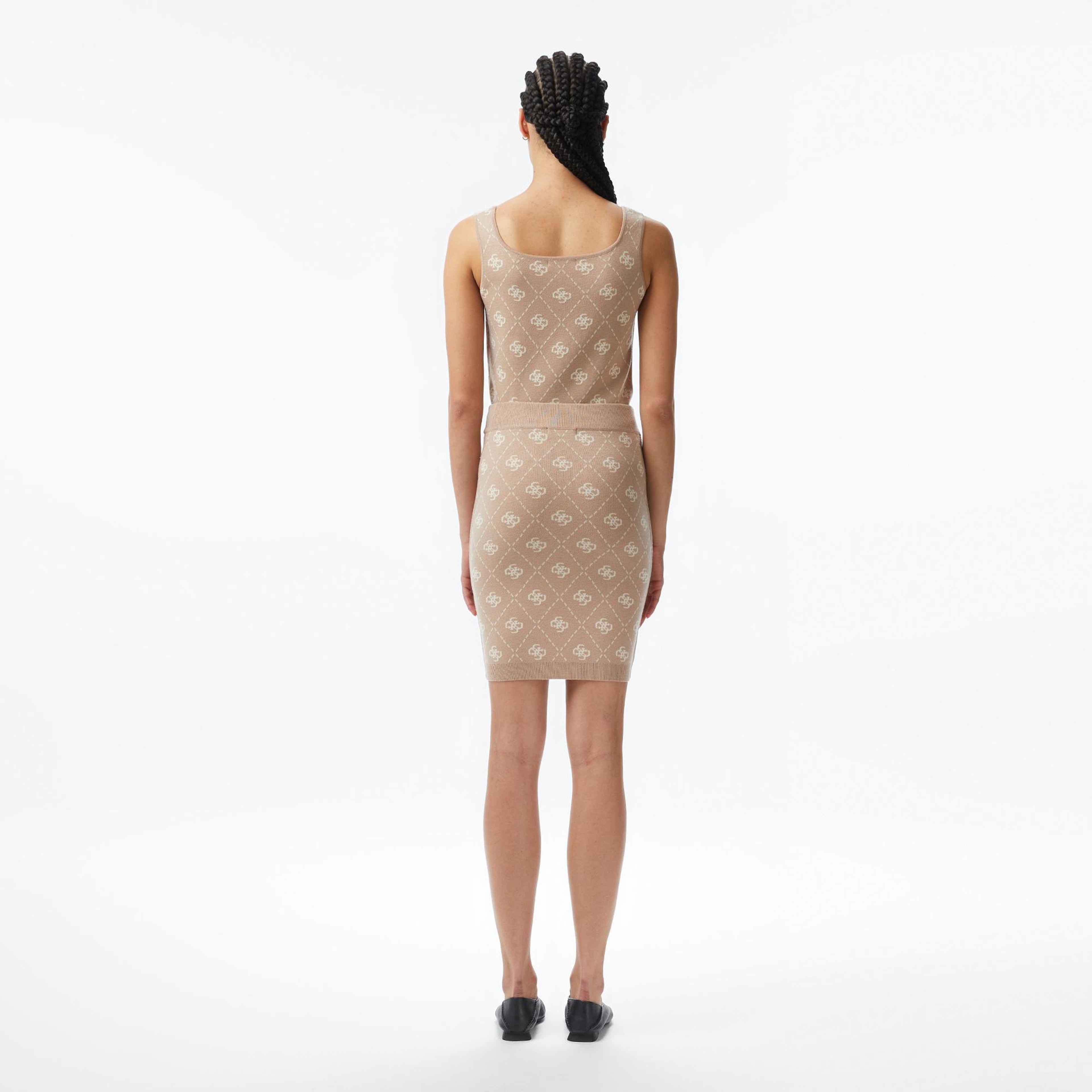 Guess Sarah Yün Karışımlı Tailored Fit Kadın Krem Etek