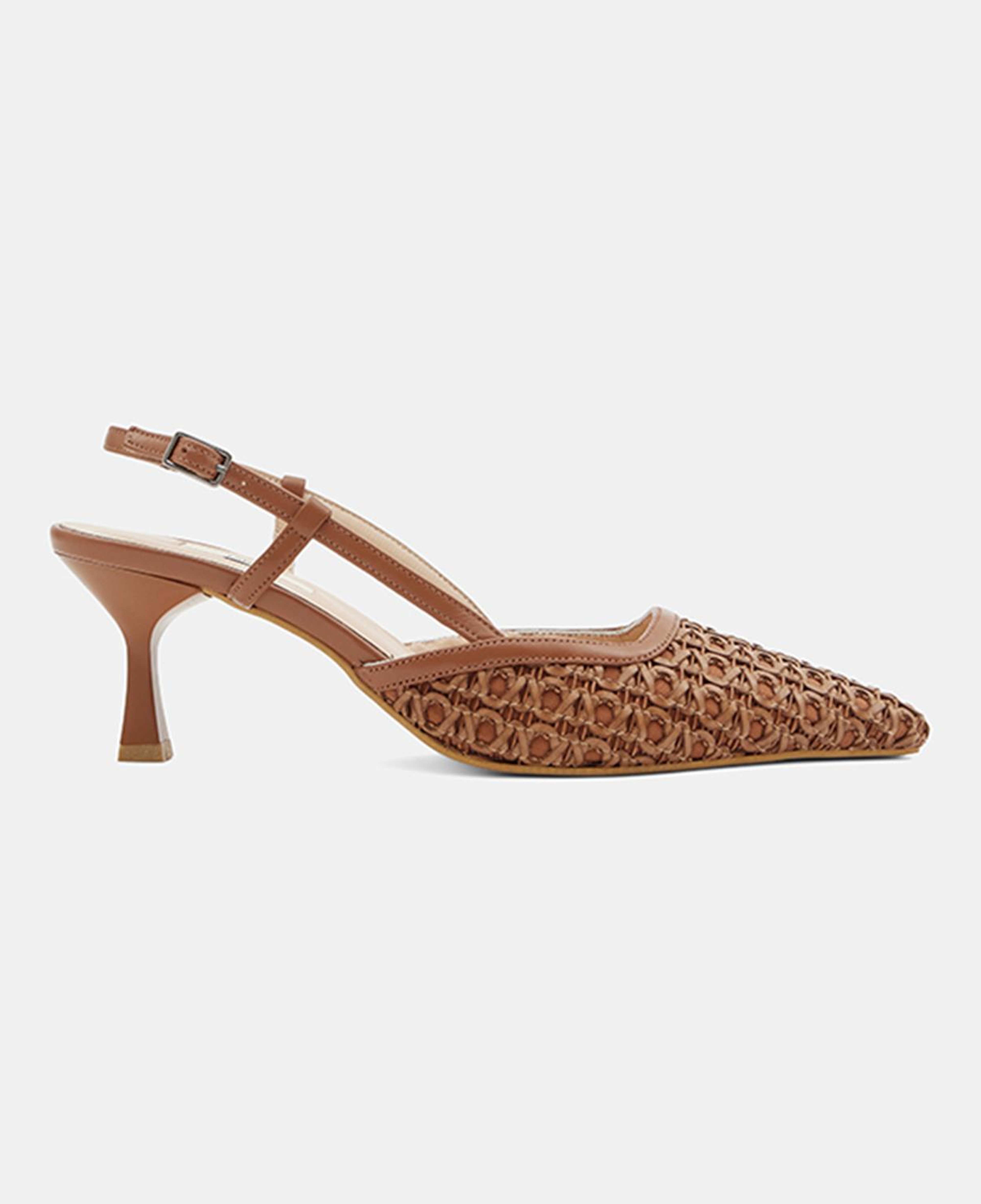 Kadın Taba Sivri Burunlu Slingback Deri Topuklu Ayakkabı