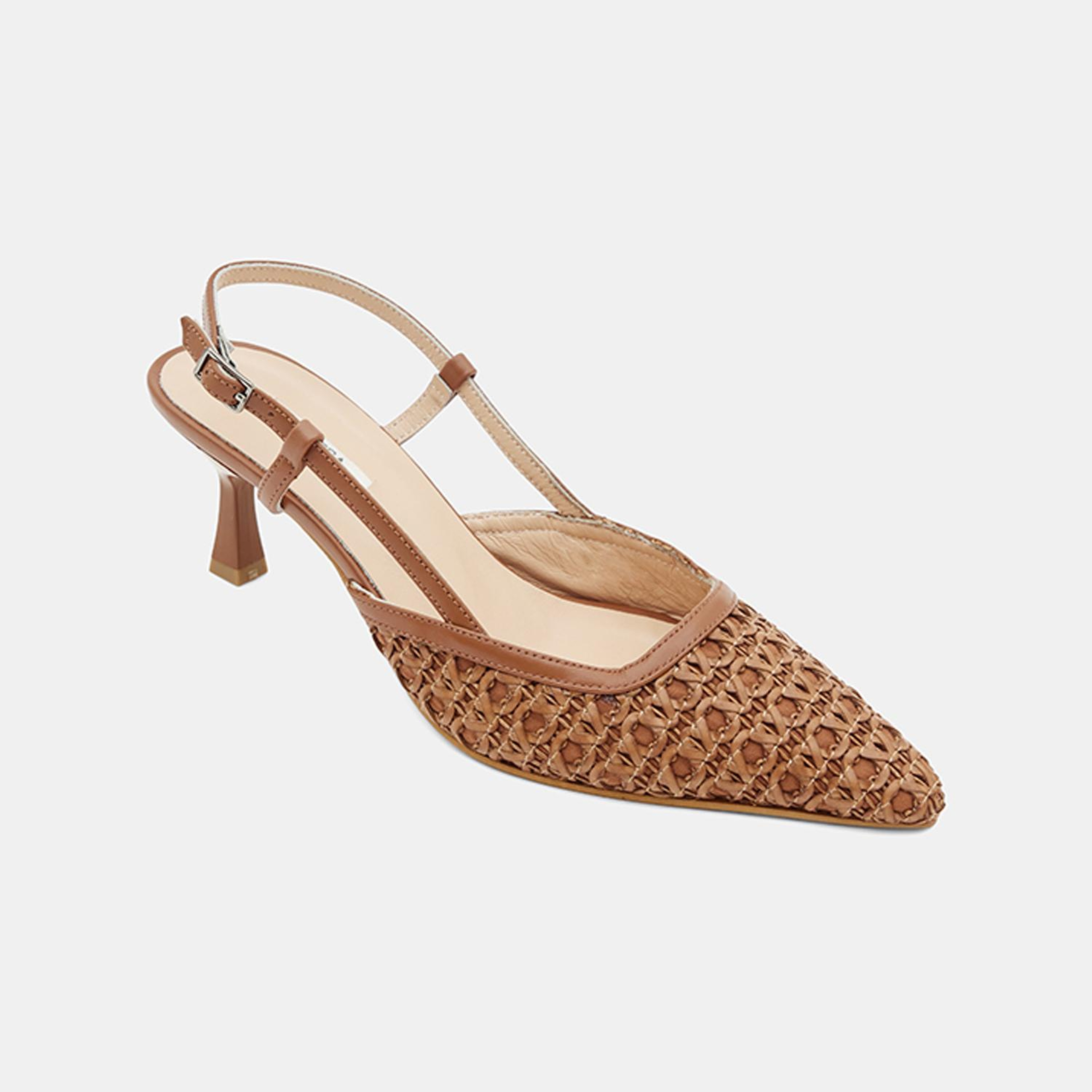 Kadın Taba Sivri Burunlu Slingback Deri Topuklu Ayakkabı