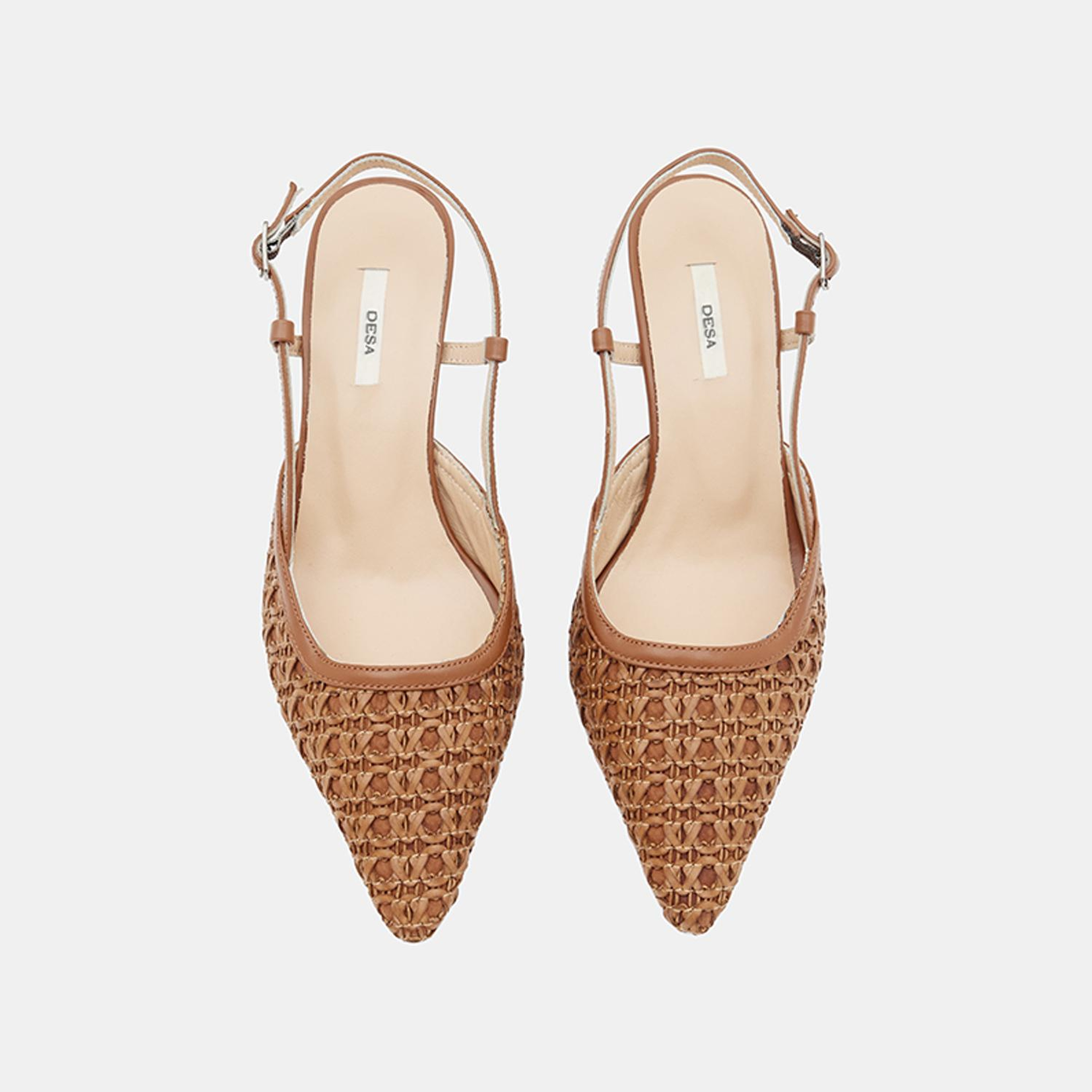 Kadın Taba Sivri Burunlu Slingback Deri Topuklu Ayakkabı