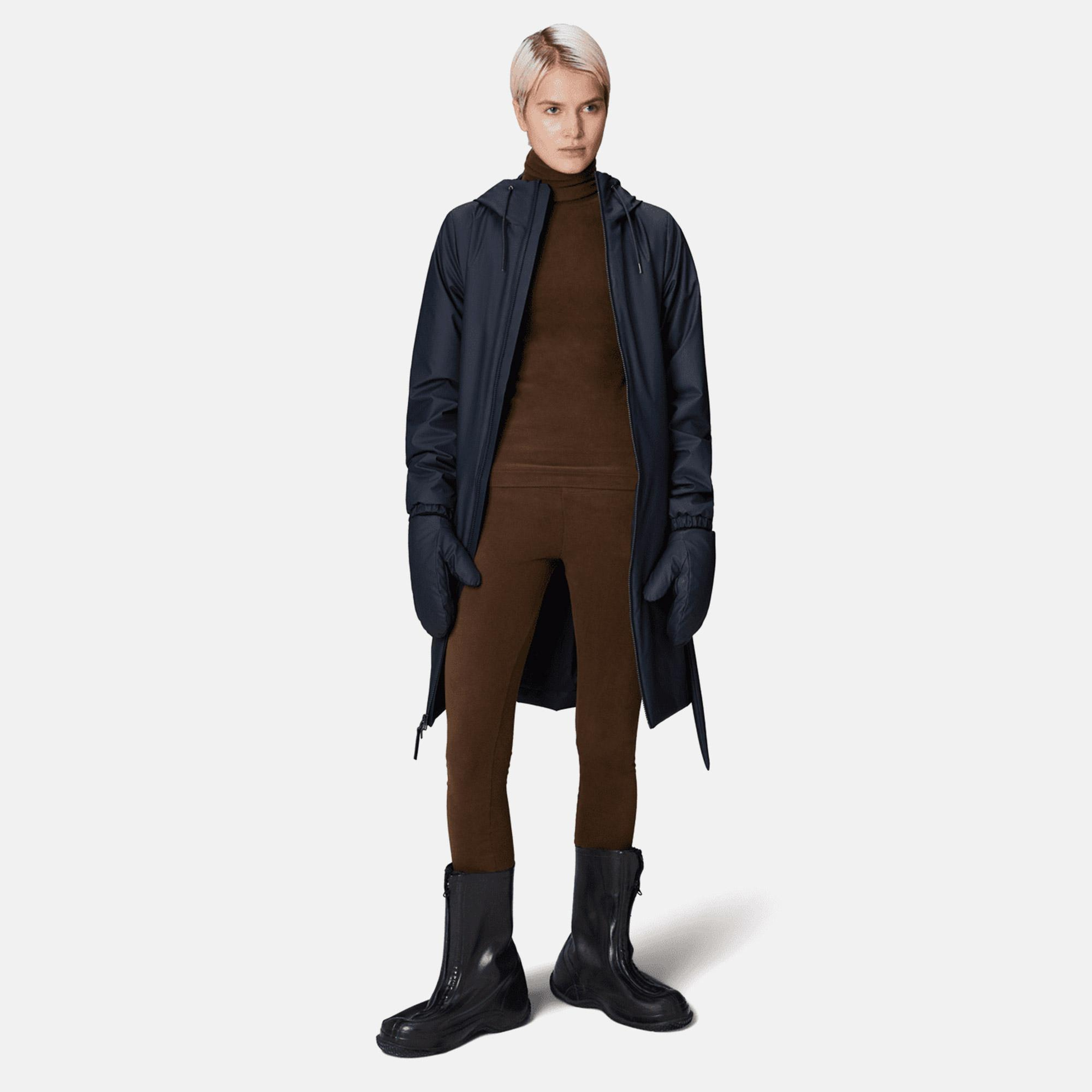 Rains Lohja Long Insulated Curve Jacket W3T2 Unisex Lacivert Yağmurluk