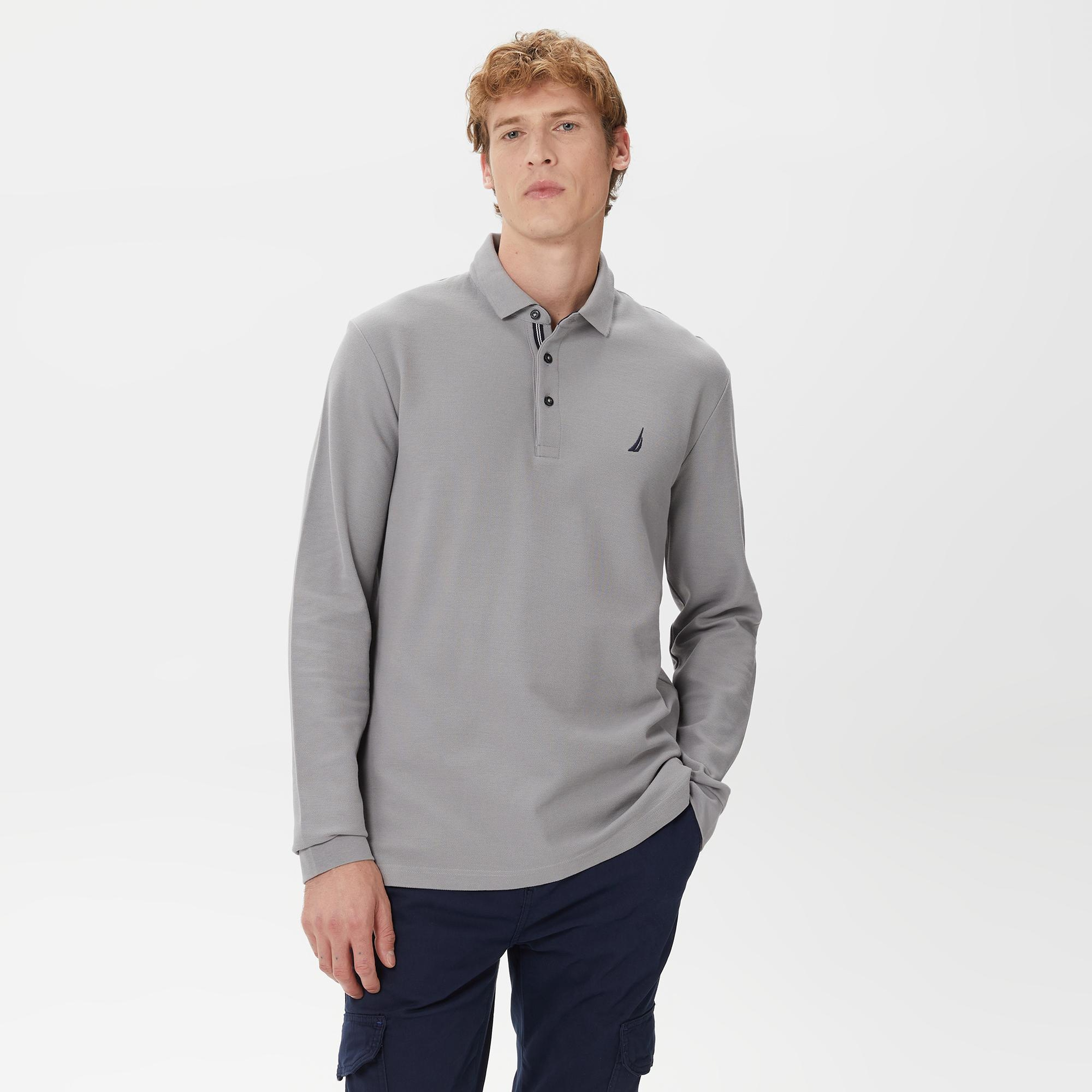 Nautica Erkek Gri Classic Fit Uzun Kollu Polo Yaka T-Shirt