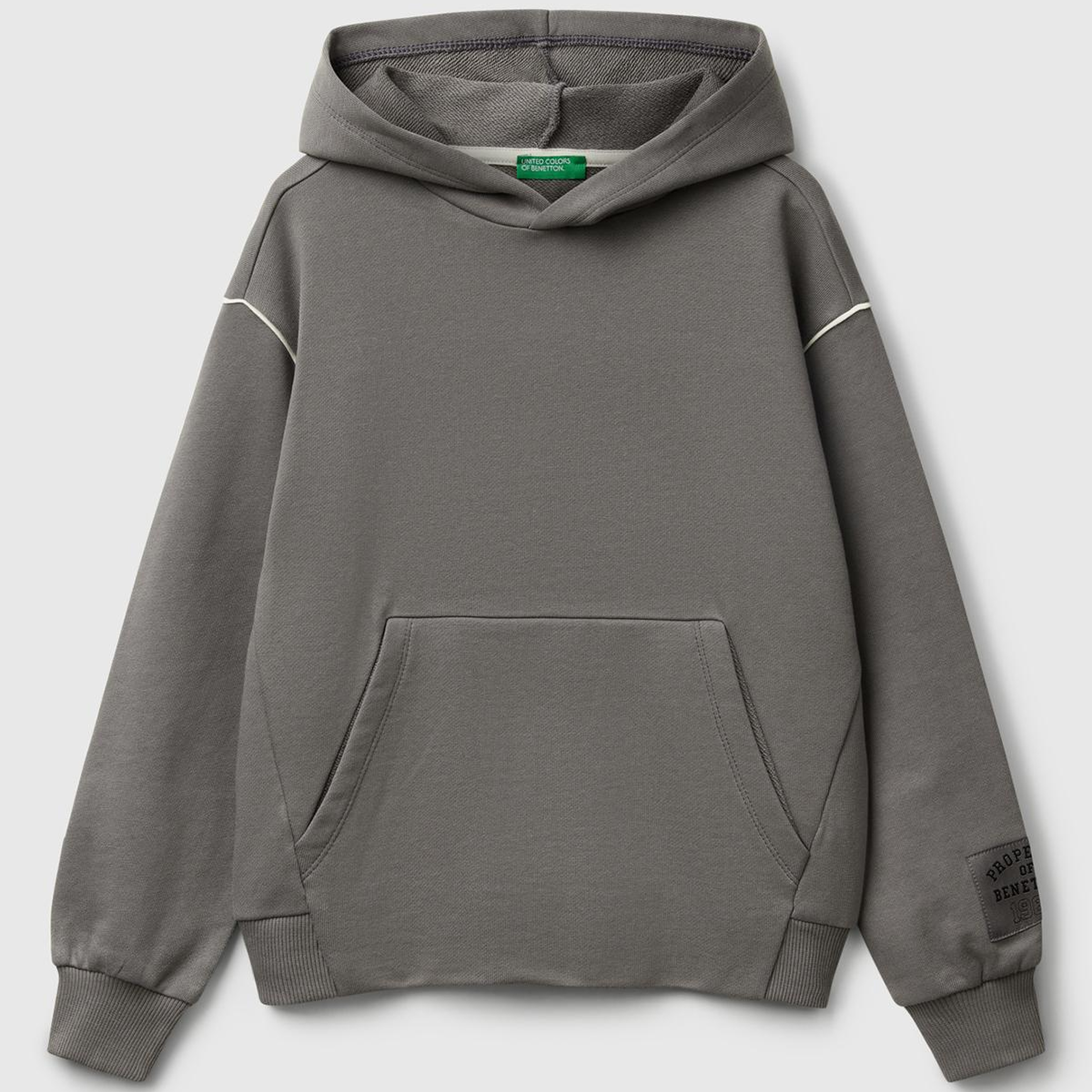 Erkek Çocuk Antrasit Sırtı Şerit Detaylı Logolu Kese Cepli Kapüşonlu Sweatshirt