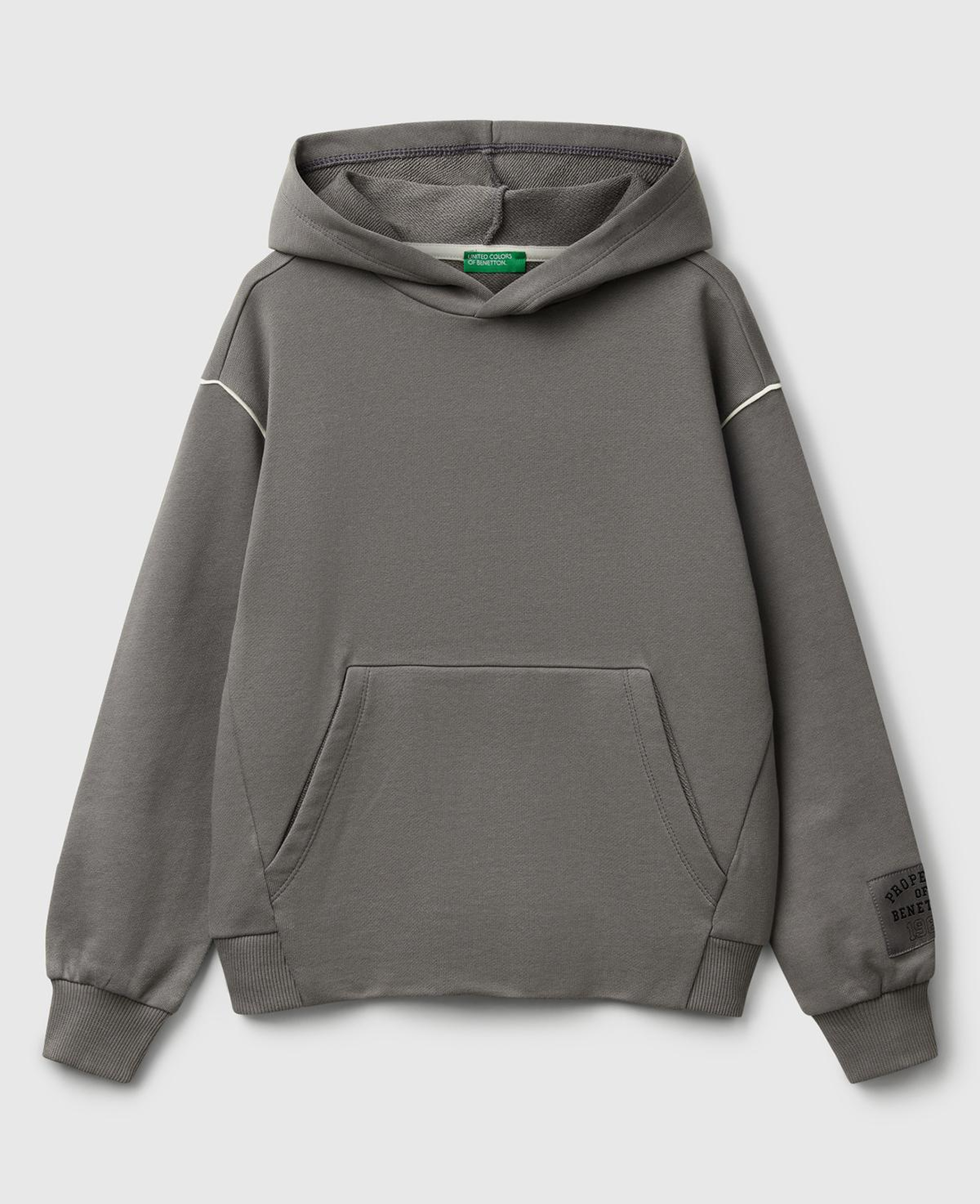 Erkek Çocuk Antrasit Sırtı Şerit Detaylı Logolu Kese Cepli Kapüşonlu Sweatshirt
