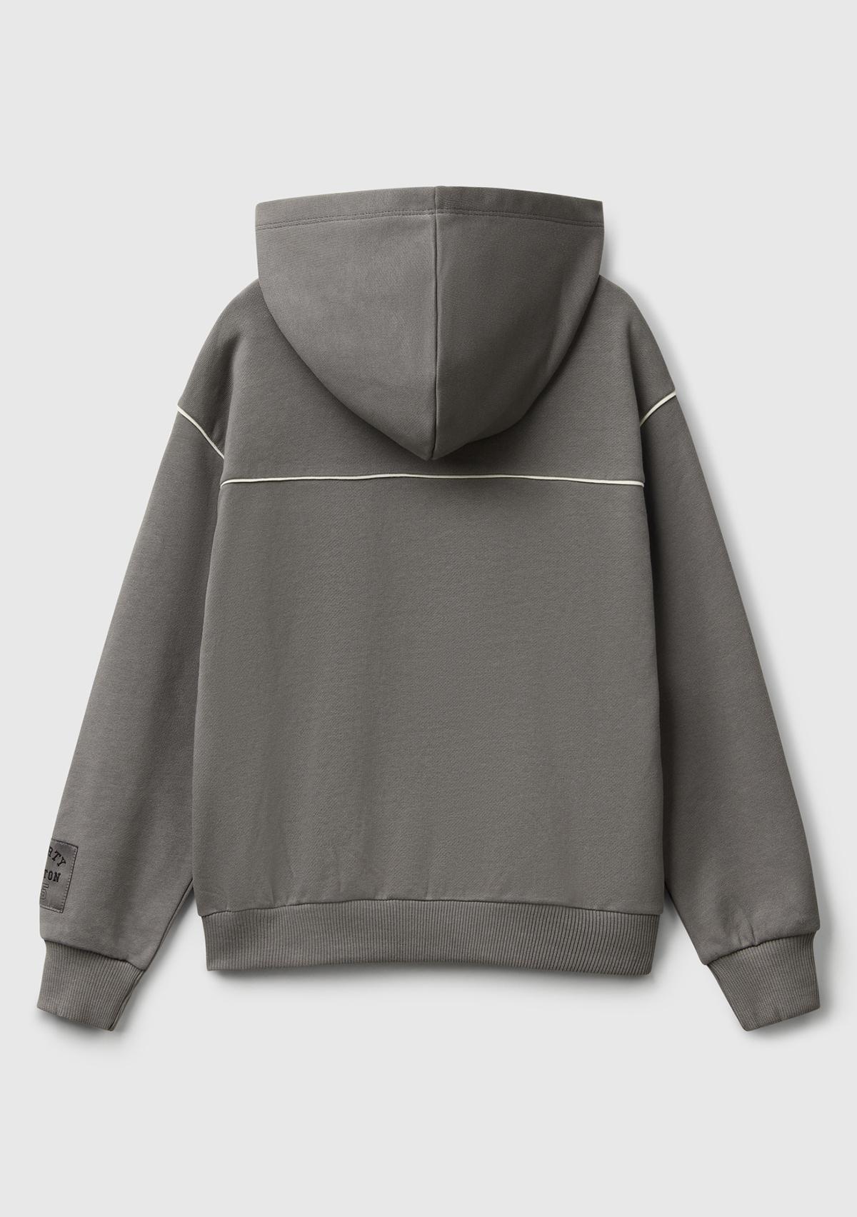 Erkek Çocuk Antrasit Sırtı Şerit Detaylı Logolu Kese Cepli Kapüşonlu Sweatshirt