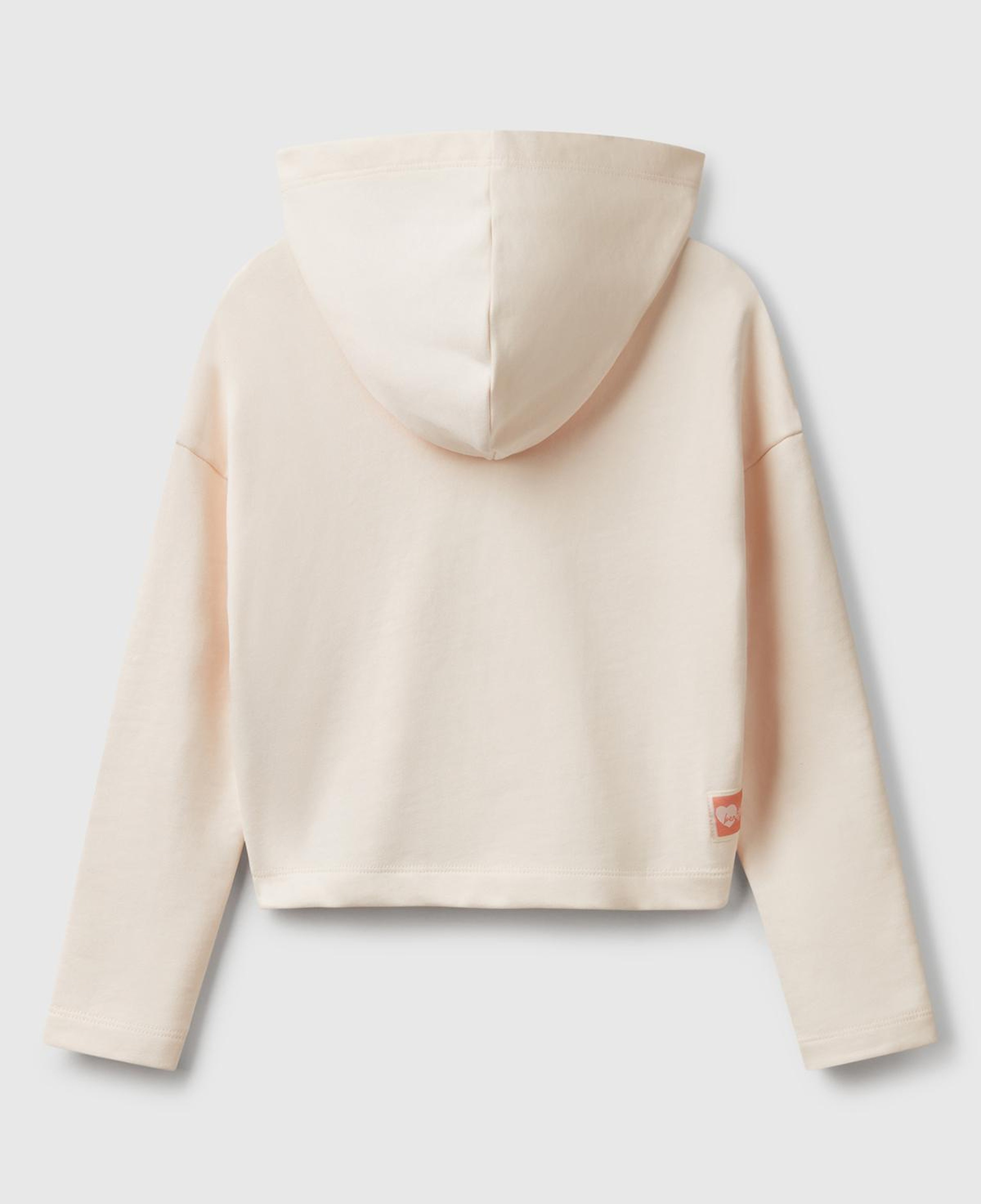 Kız Çocuk Ekru Arkası Logo Etiketli Kapüşonlu Relax Fit Sweatshirt