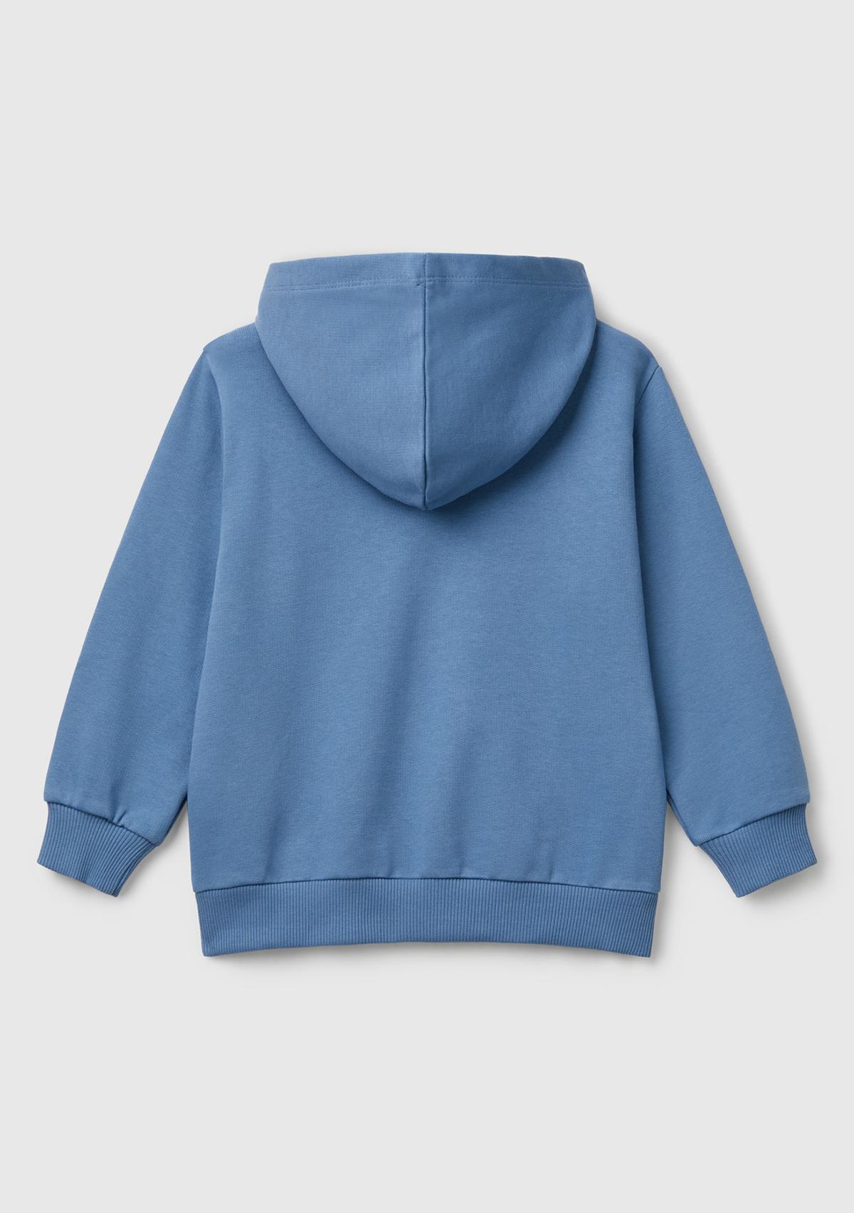 Erkek Çocuk Havacı Mavi Marvel Kahraman Baskılı Etiket Logolu Kapüşonlu Sweatshirt