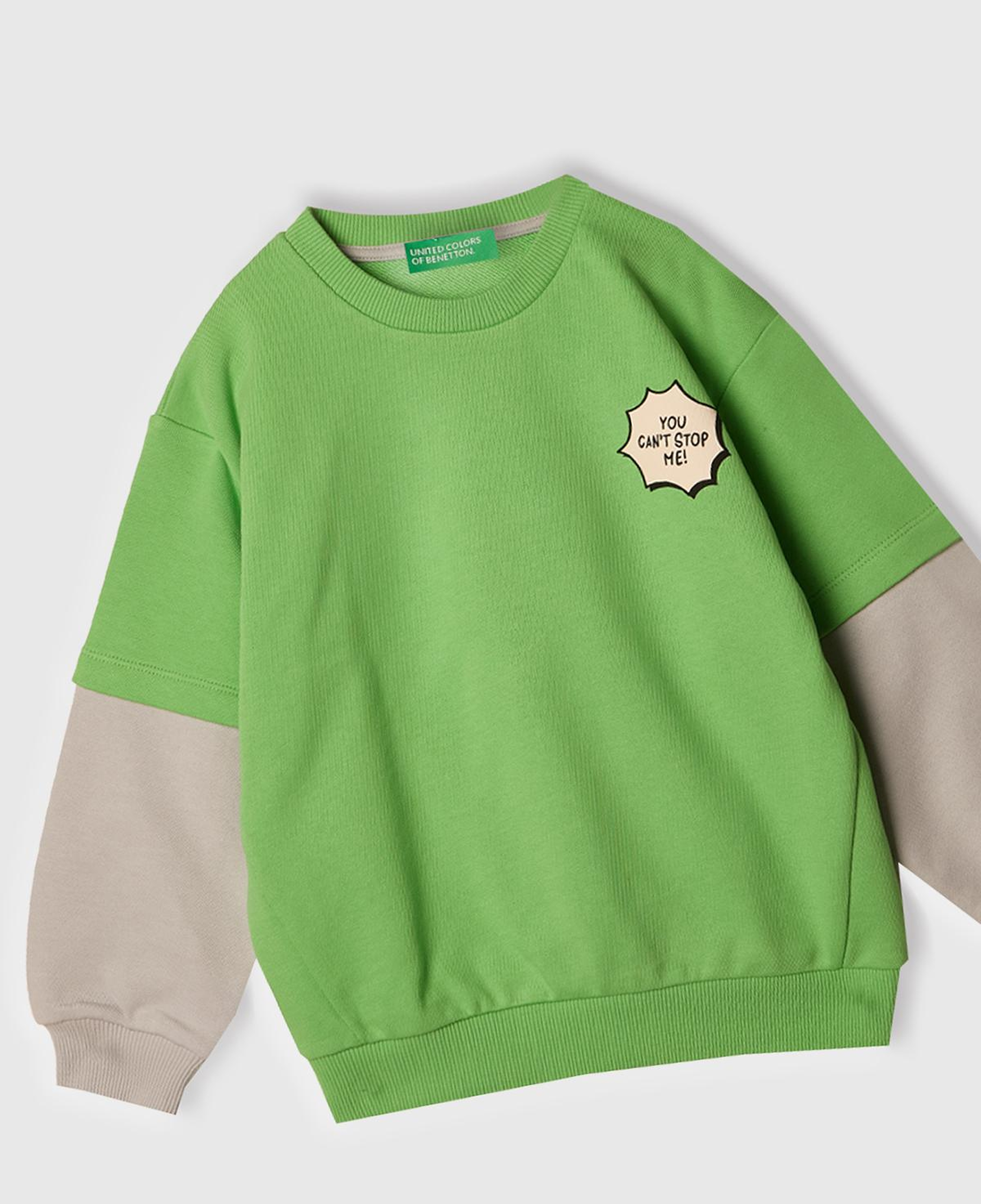 Erkek Çocuk Fıstık Yeşili Grafik Baskılı Çift Kollu Bisiklet Yaka Sweatshirt