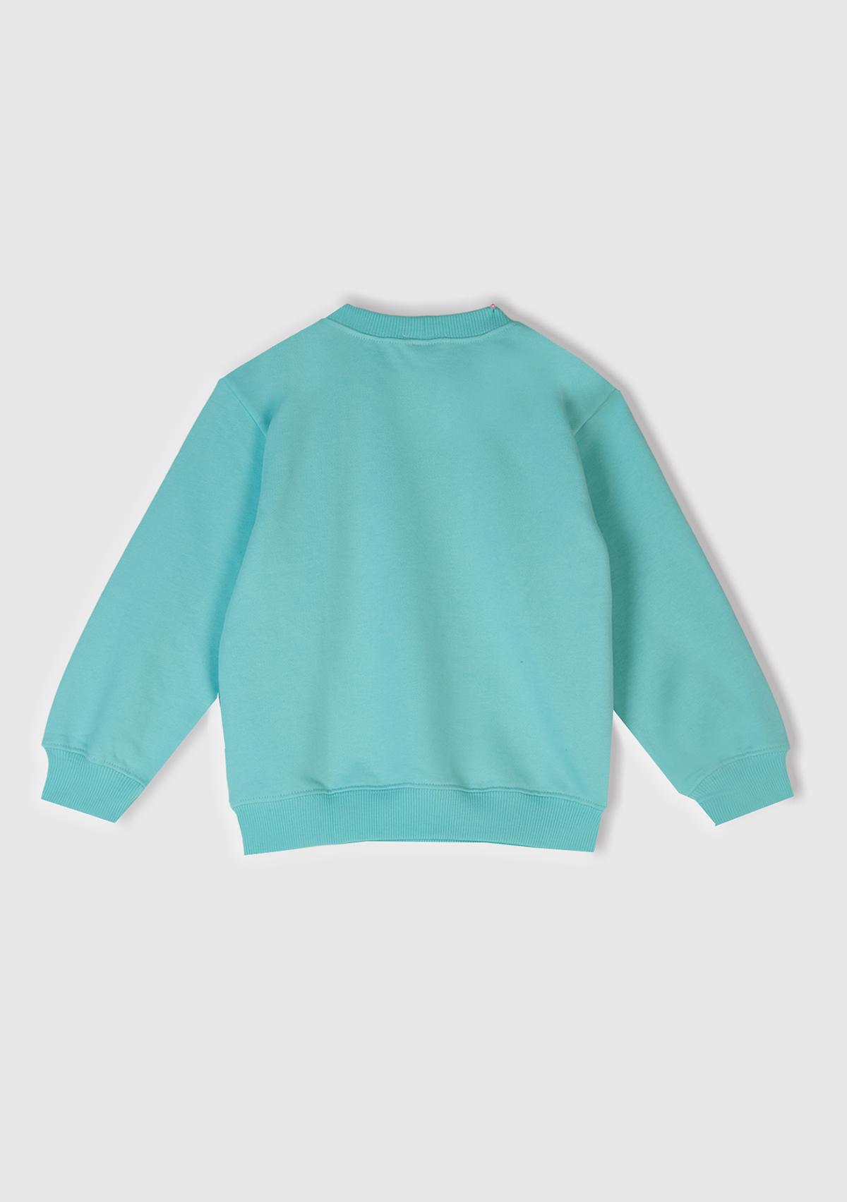 Erkek Çocuk Su Yeşili Önü Baskılı Bisiklet Yaka Sweatshirt