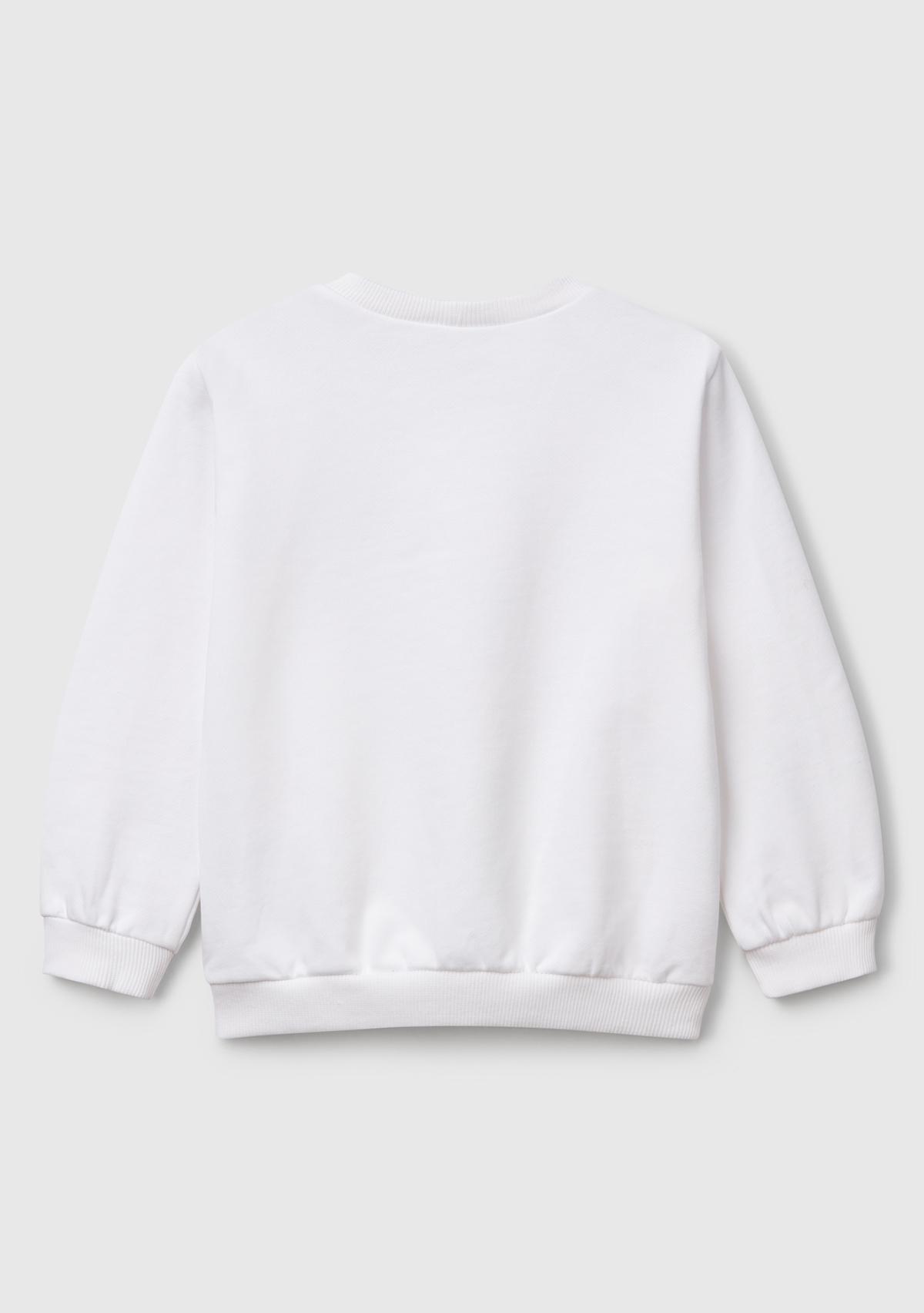 Kız Çocuk Beyaz Rolling Stones Baskılı Etiket Logolu Bisiklet Yaka Sweatshirt