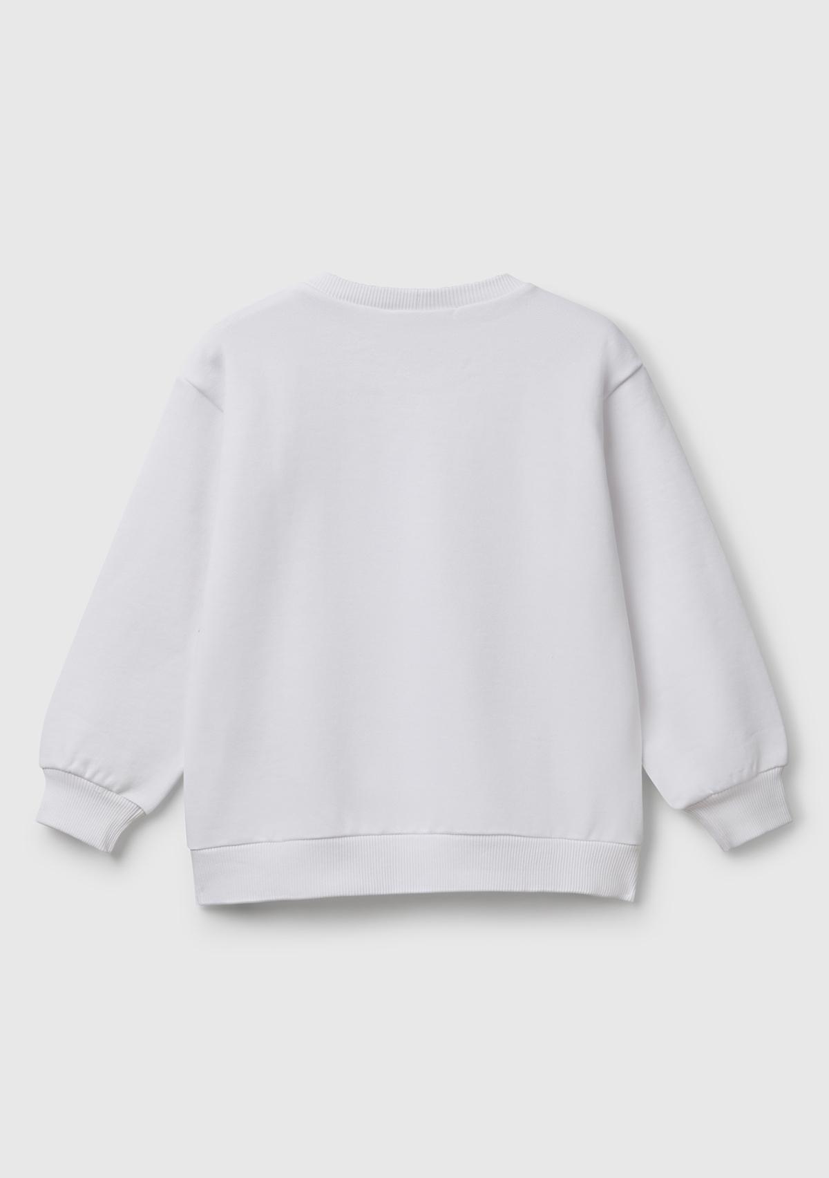 Erkek Çocuk Beyaz Rolling Stones Baskılı Etiket Logolu Bisiklet Yaka Sweatshirt