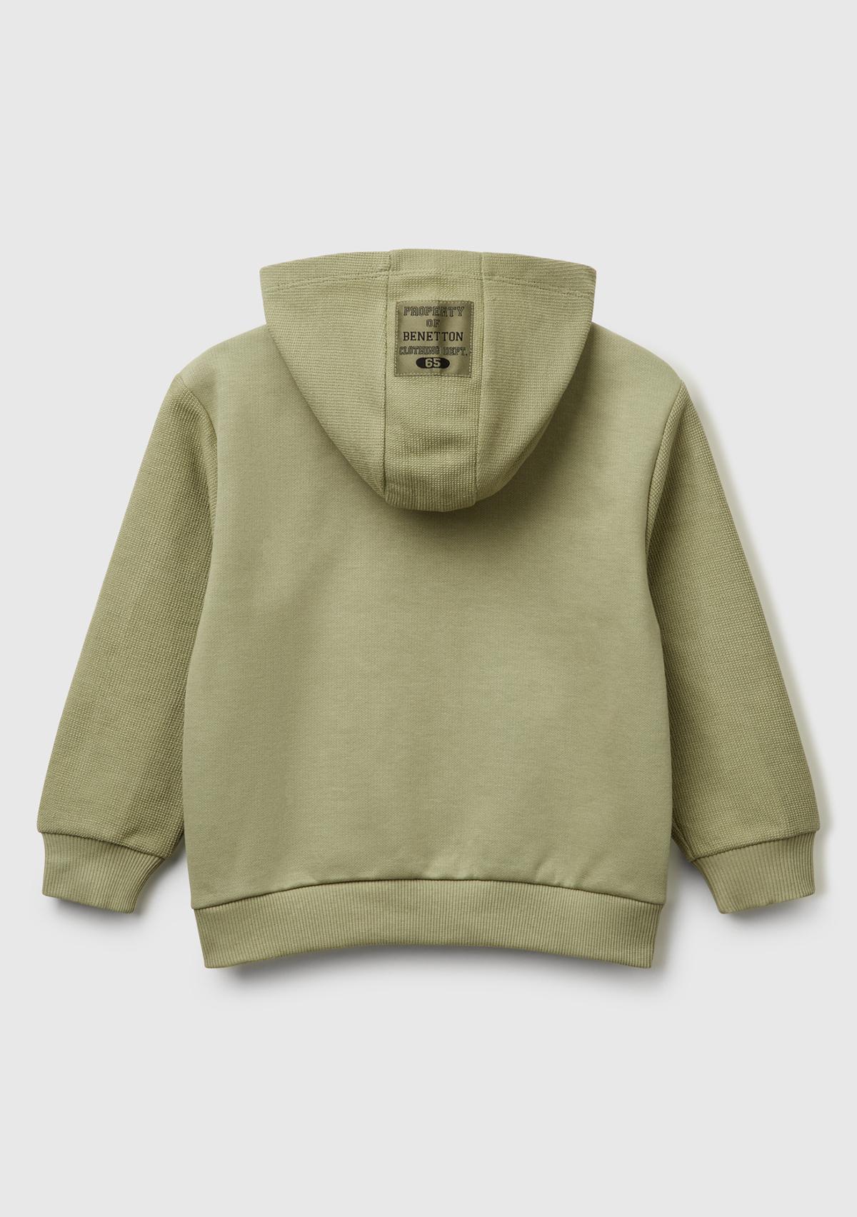 Erkek Çocuk Haki Fermuarlı Yama Cepli Kapüşonlu Sweatshirt
