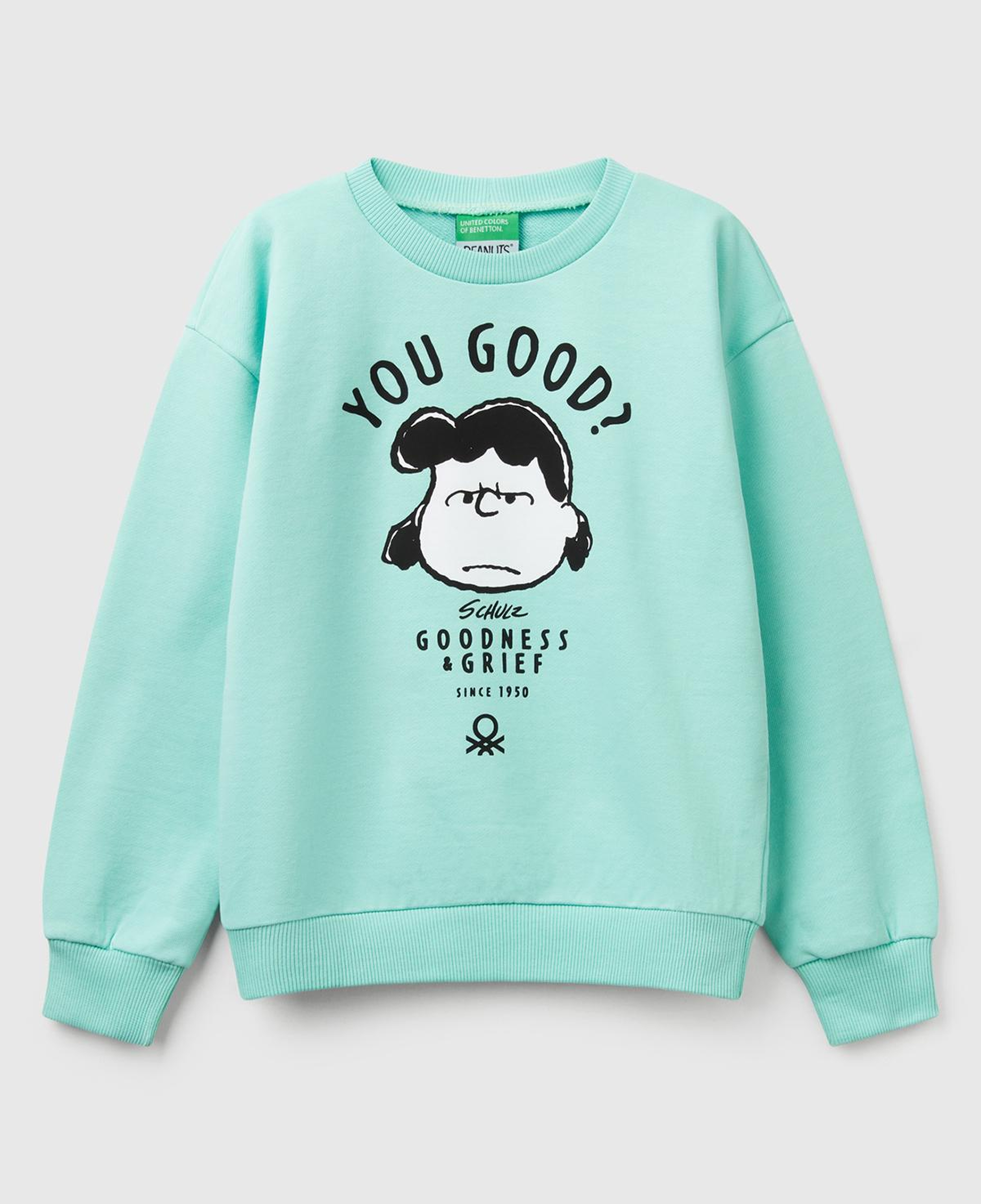 Kız Çocuk Su Yeşili Peanuts Baskılı Logo Etiketli Bisiklet Yaka Sweatshirt