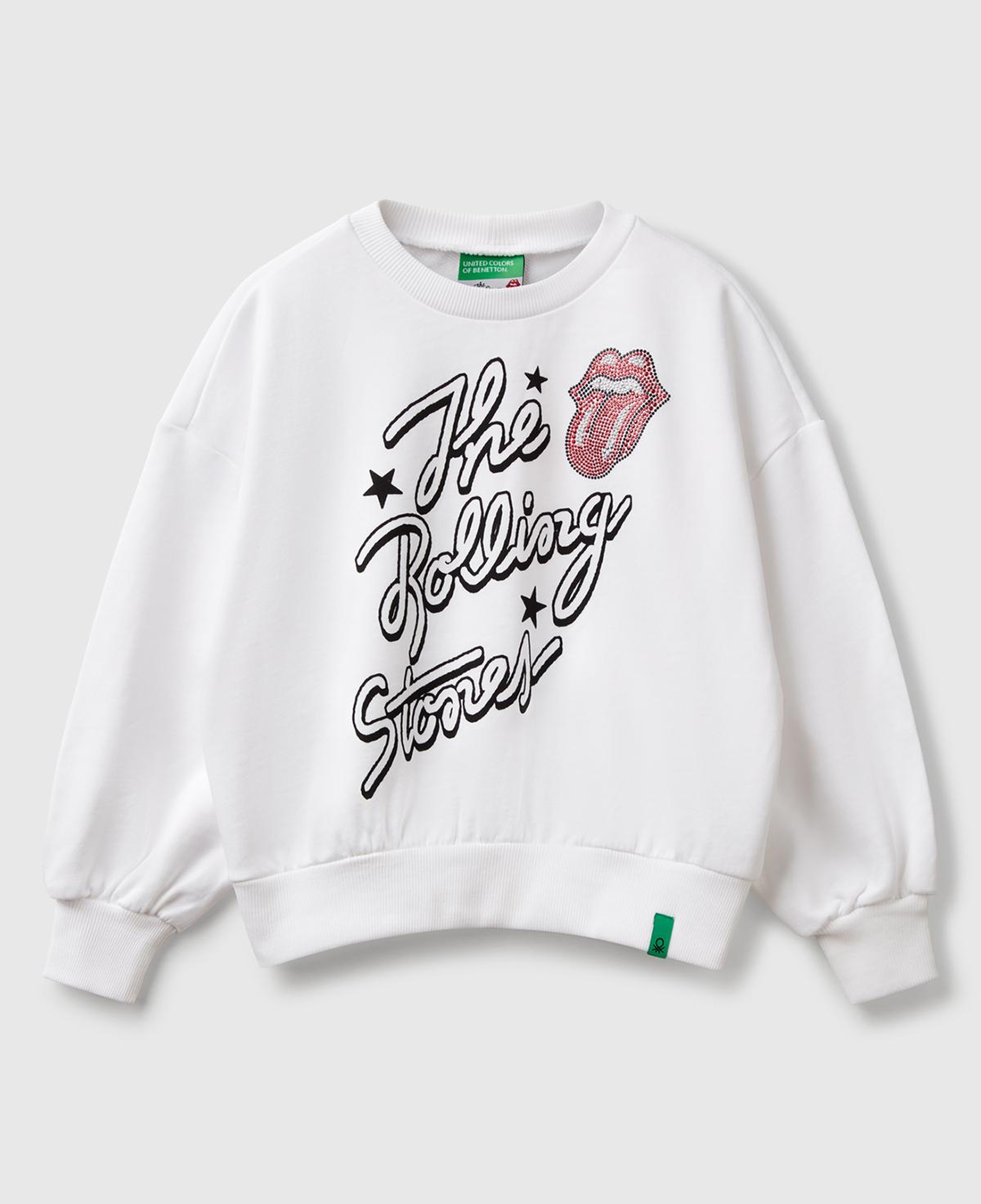 Kız Çocuk Beyaz Rolling Stones Baskılı Logo Etiketli Sweatshirt