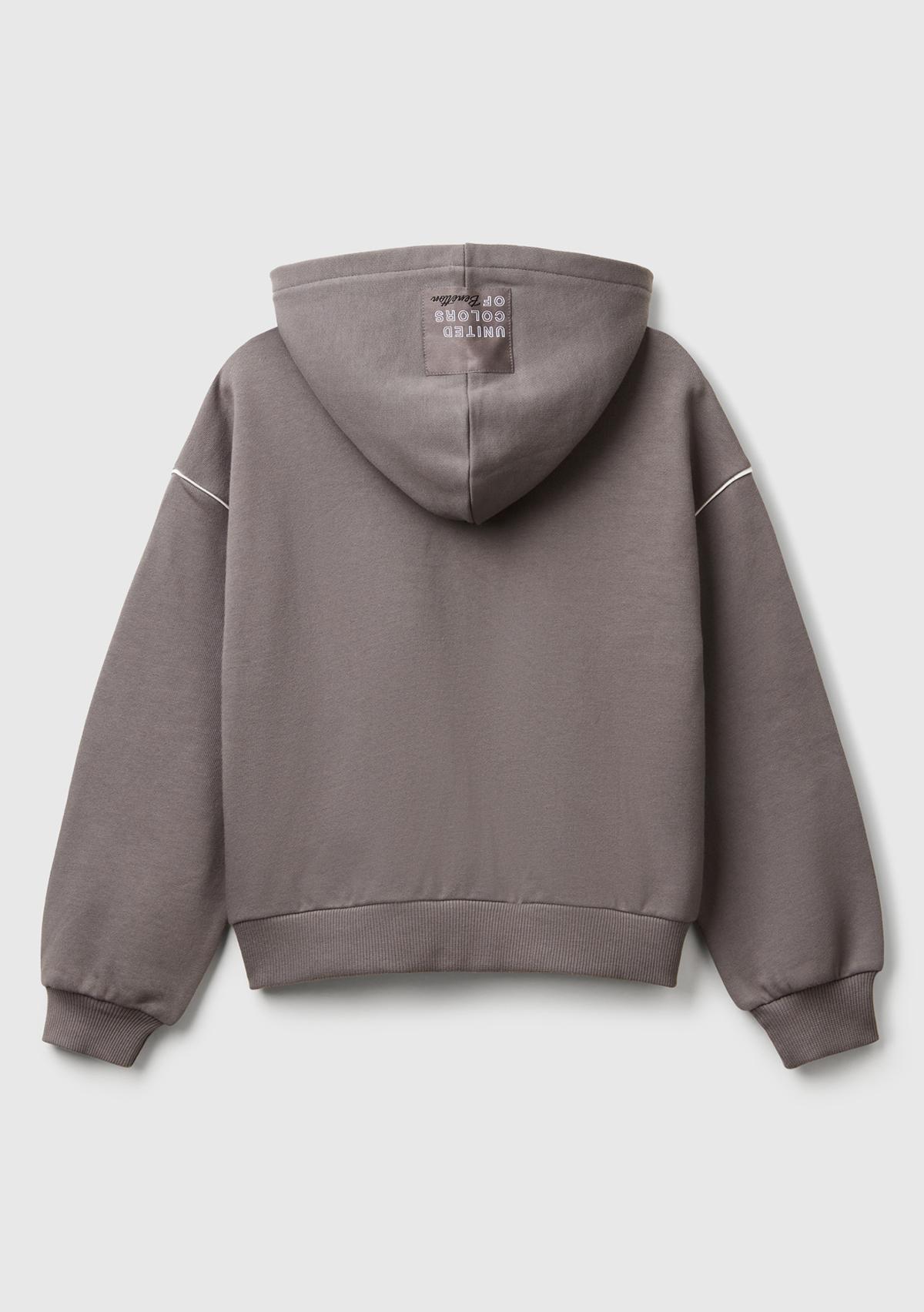 Kız Çocuk Antrasit Kontrastlı Logo Etiketli Kapüşonlu Fermuarlı Oversize Sweatshirt