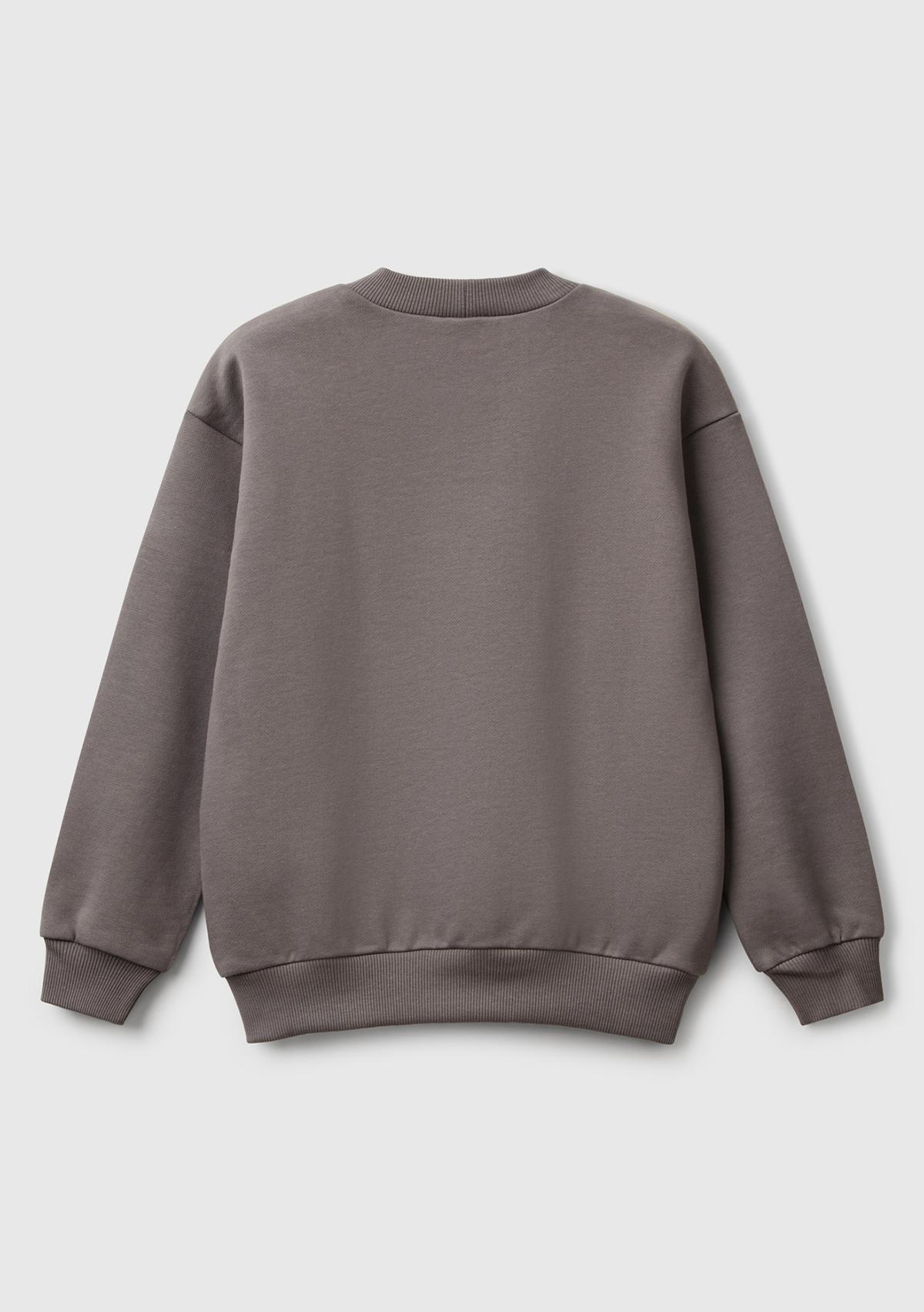 Erkek Çocuk Antrasit Rolling Stones Baskılı Etiket Logolu Bisiklet Yaka Sweatshirt