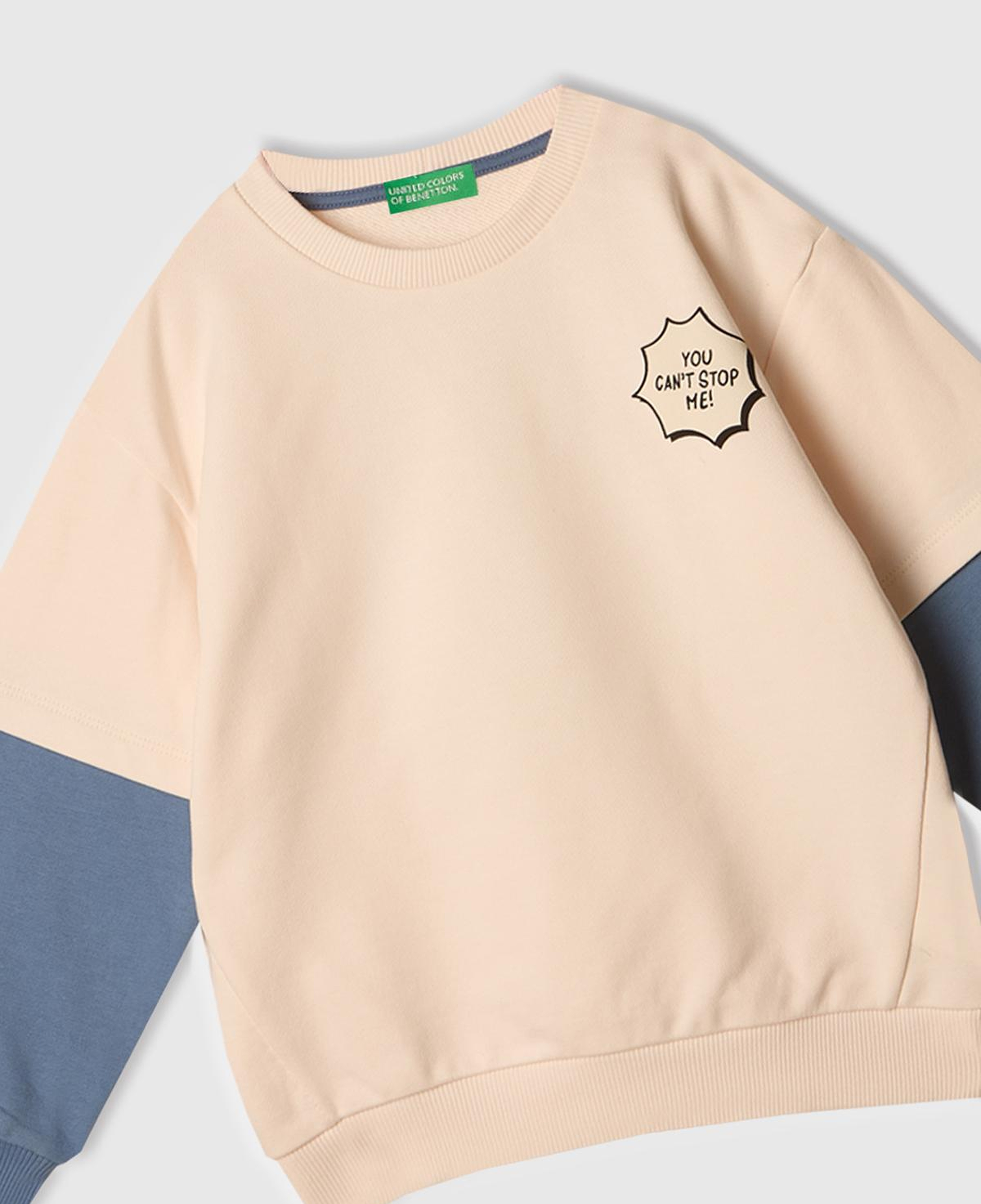 Erkek Çocuk Ekru Grafik Baskılı Çift Kollu Bisiklet Yaka Sweatshirt