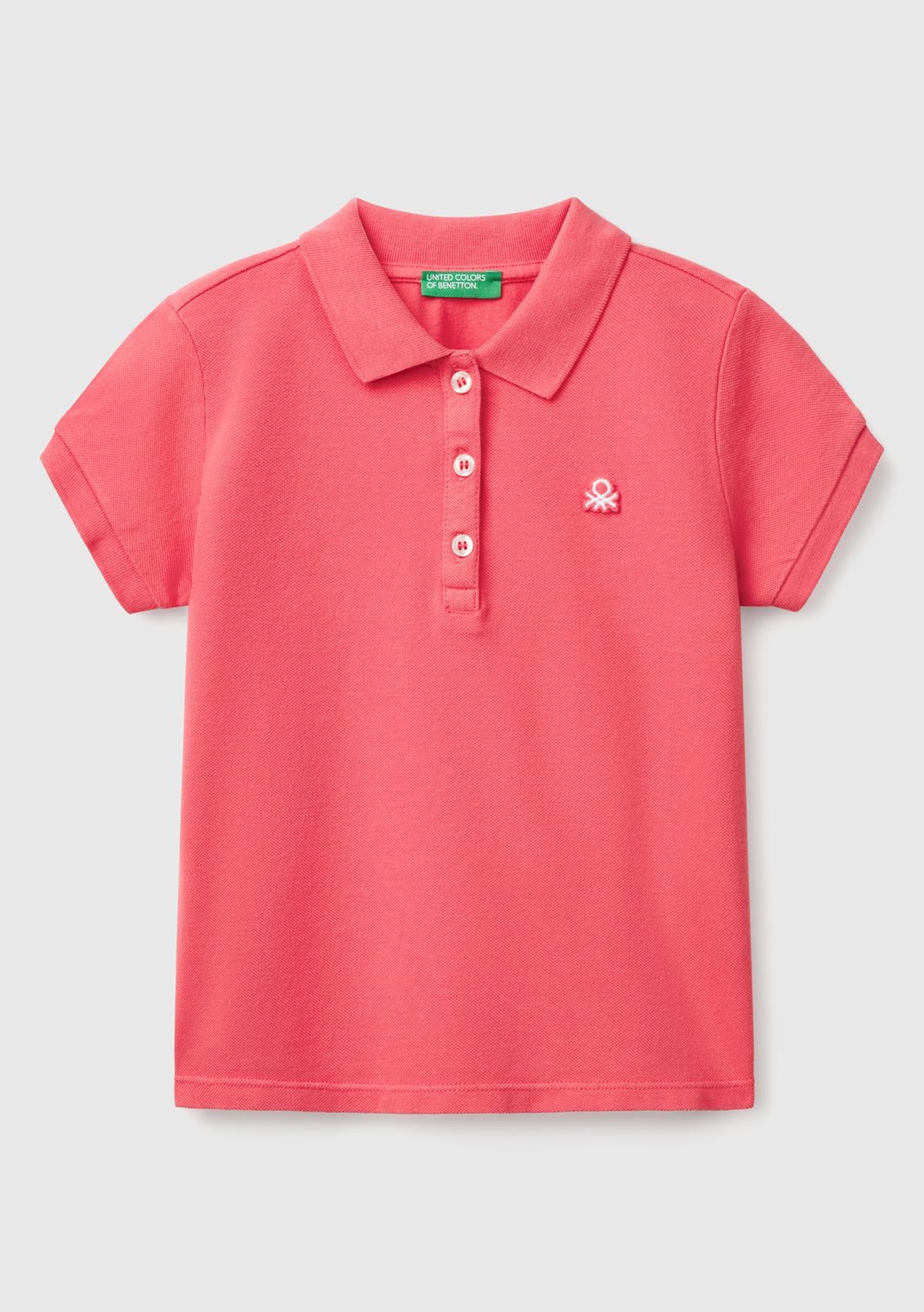 Kız Çocuk Fuşya Logolu Pike Polo T-Shirt
