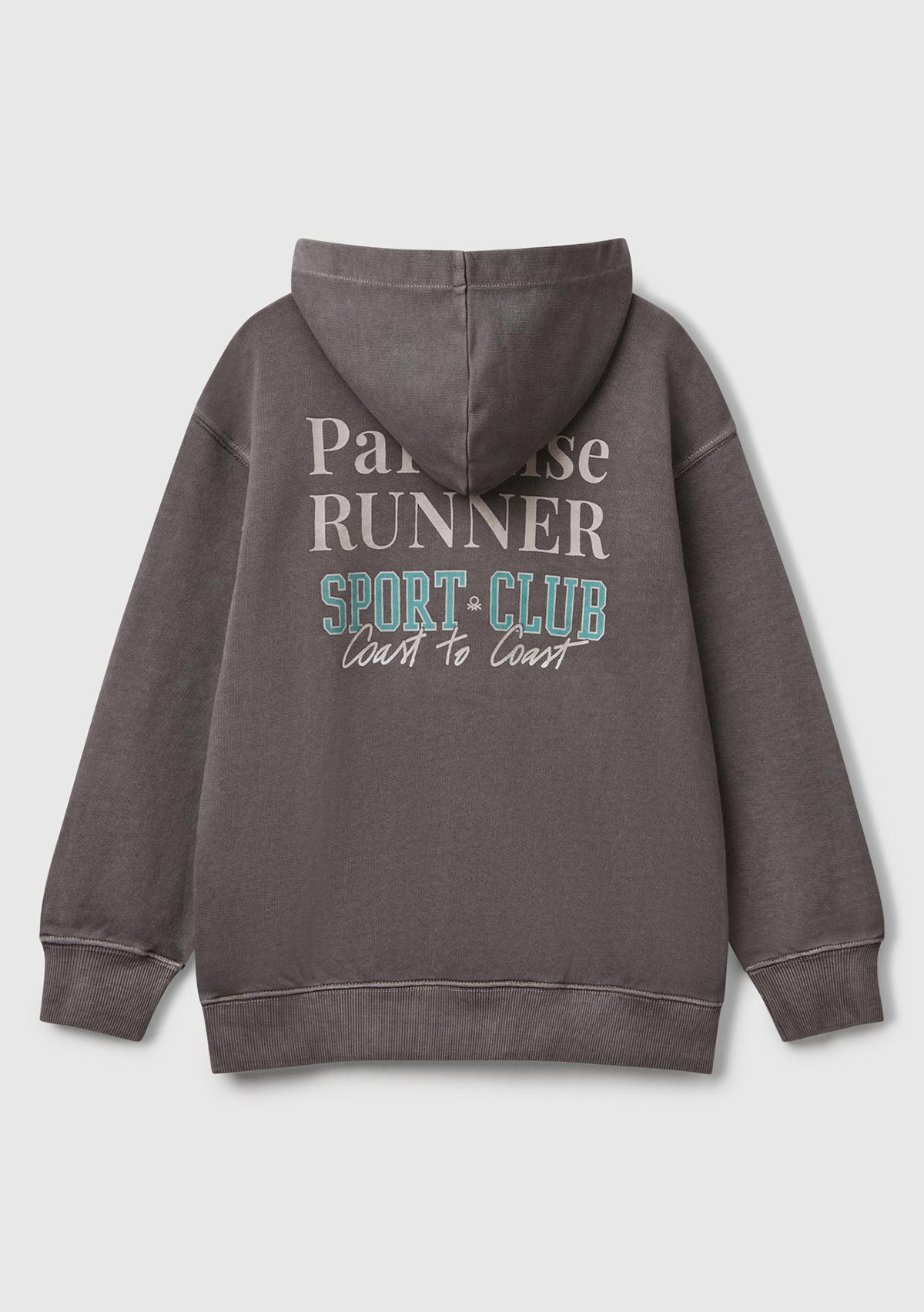 Erkek Çocuk Antrasit Baskılı Soluk Efektli Kese Cepli Kapüşonlu Sweatshirt