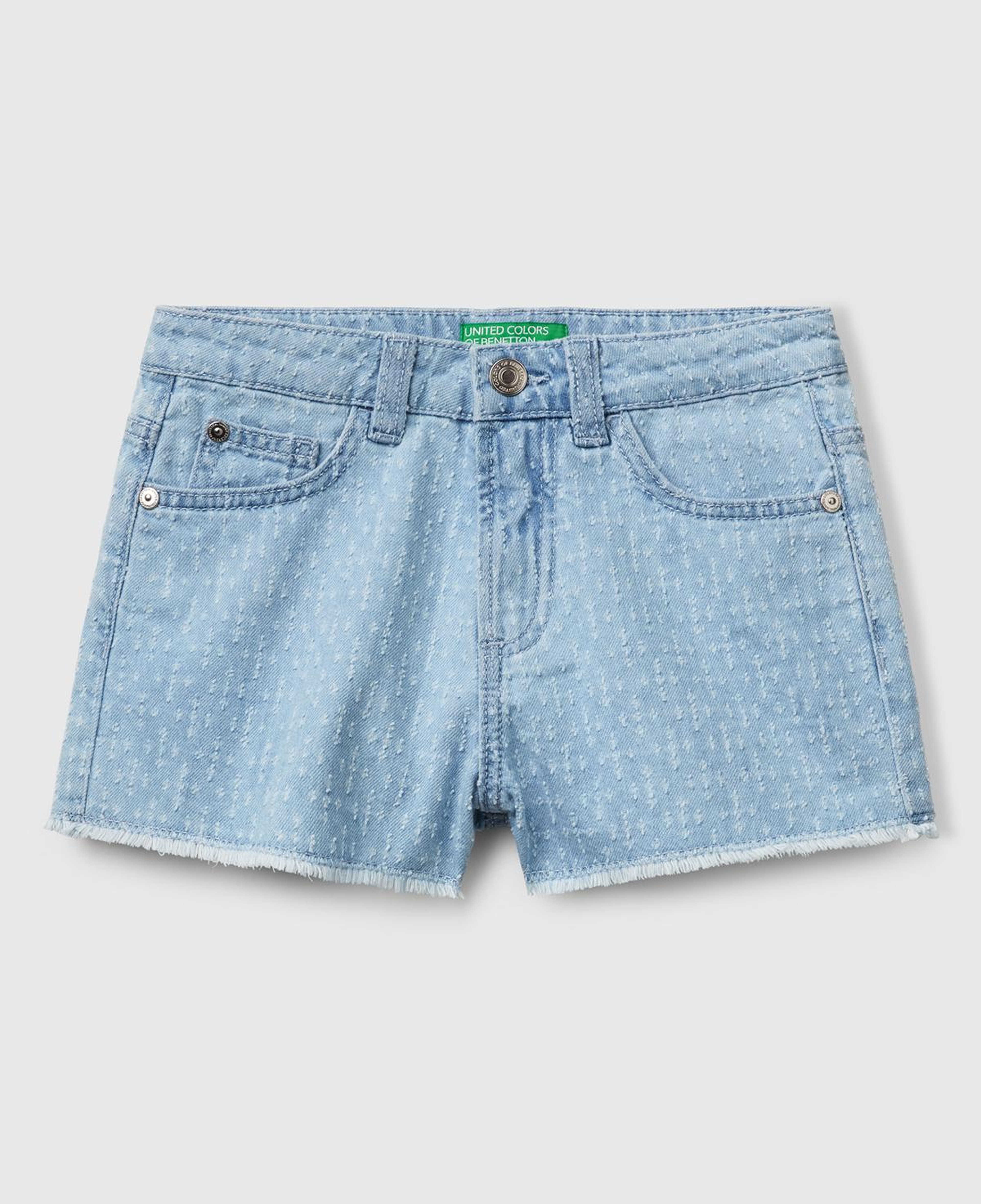 Kız Çocuk Denim Arka Cebi Logo İşlemeli 5 Cepli Lazerli Denim Şort