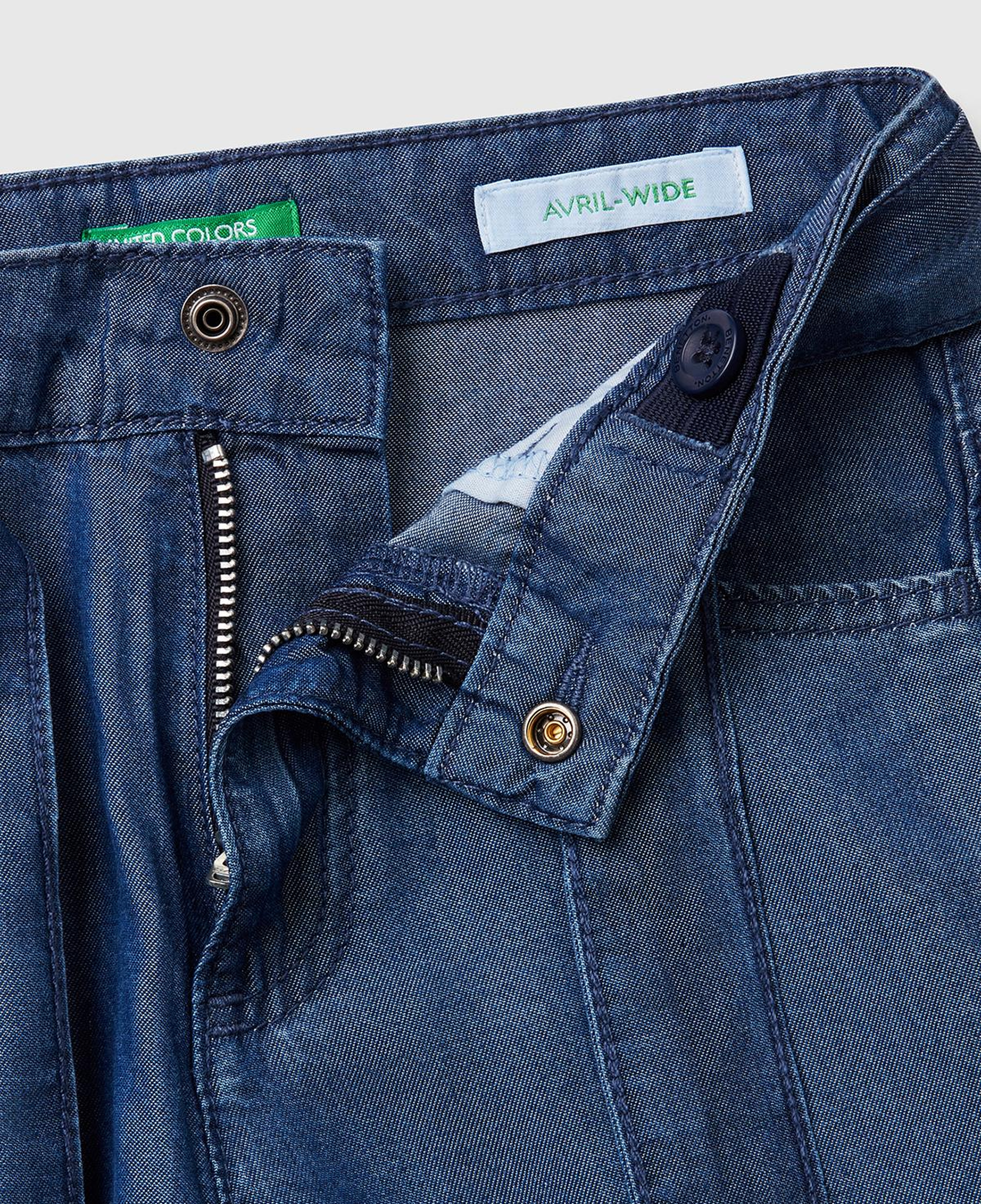 Kız Çocuk Koyu Denim %100 Liyosel Taş Yıkama Kuşaklı Wide Leg Denim Pantolon