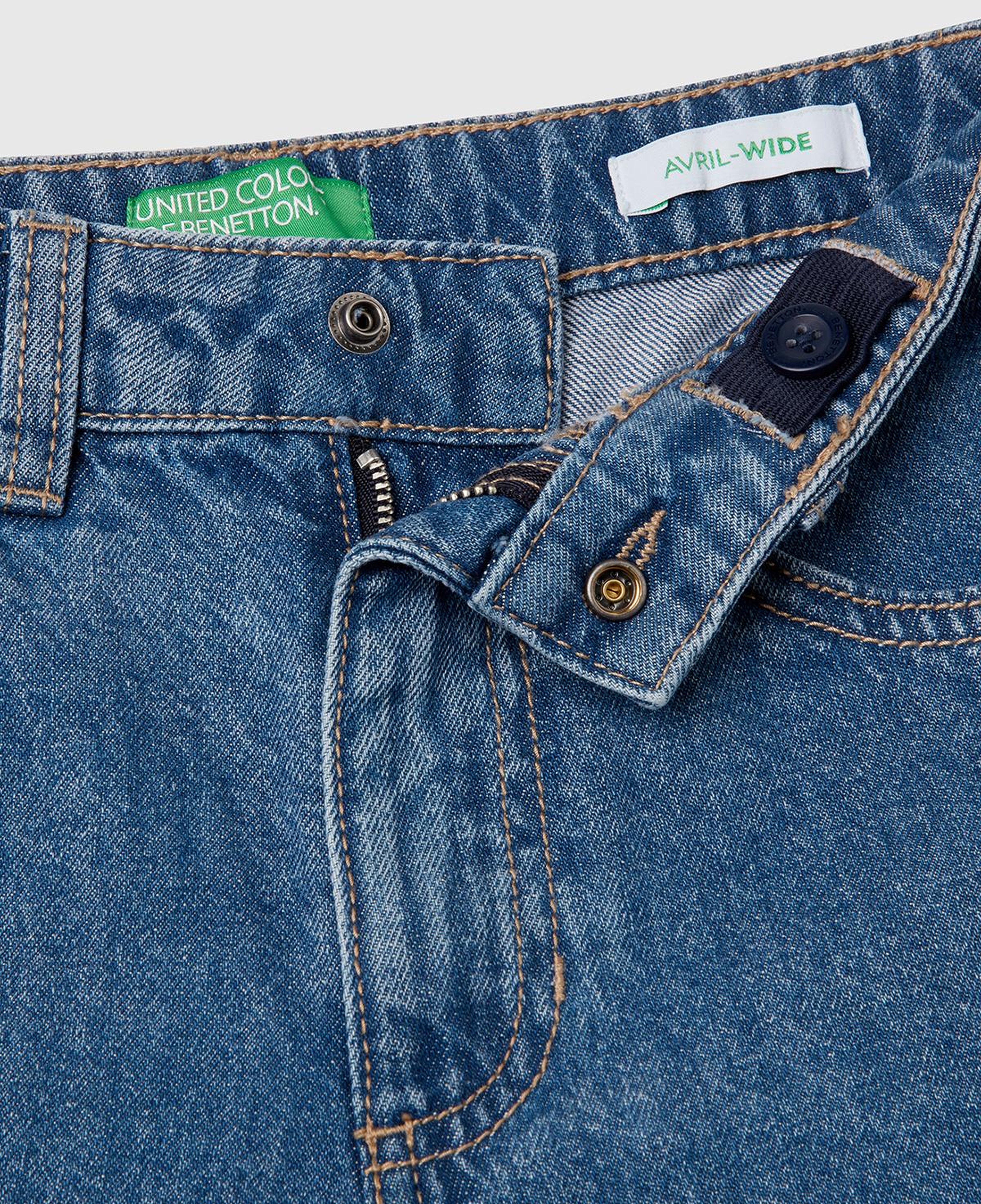 Kız Çocuk Denim Taş Yıkama Wide Fit Kargo Denim Jean