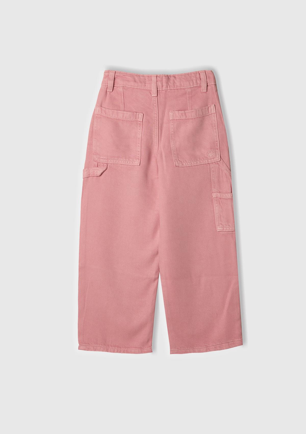Kız Çocuk Pembe %100 Liyosel Logo İşlemeli Yanı Halka Detaylı Pantolon