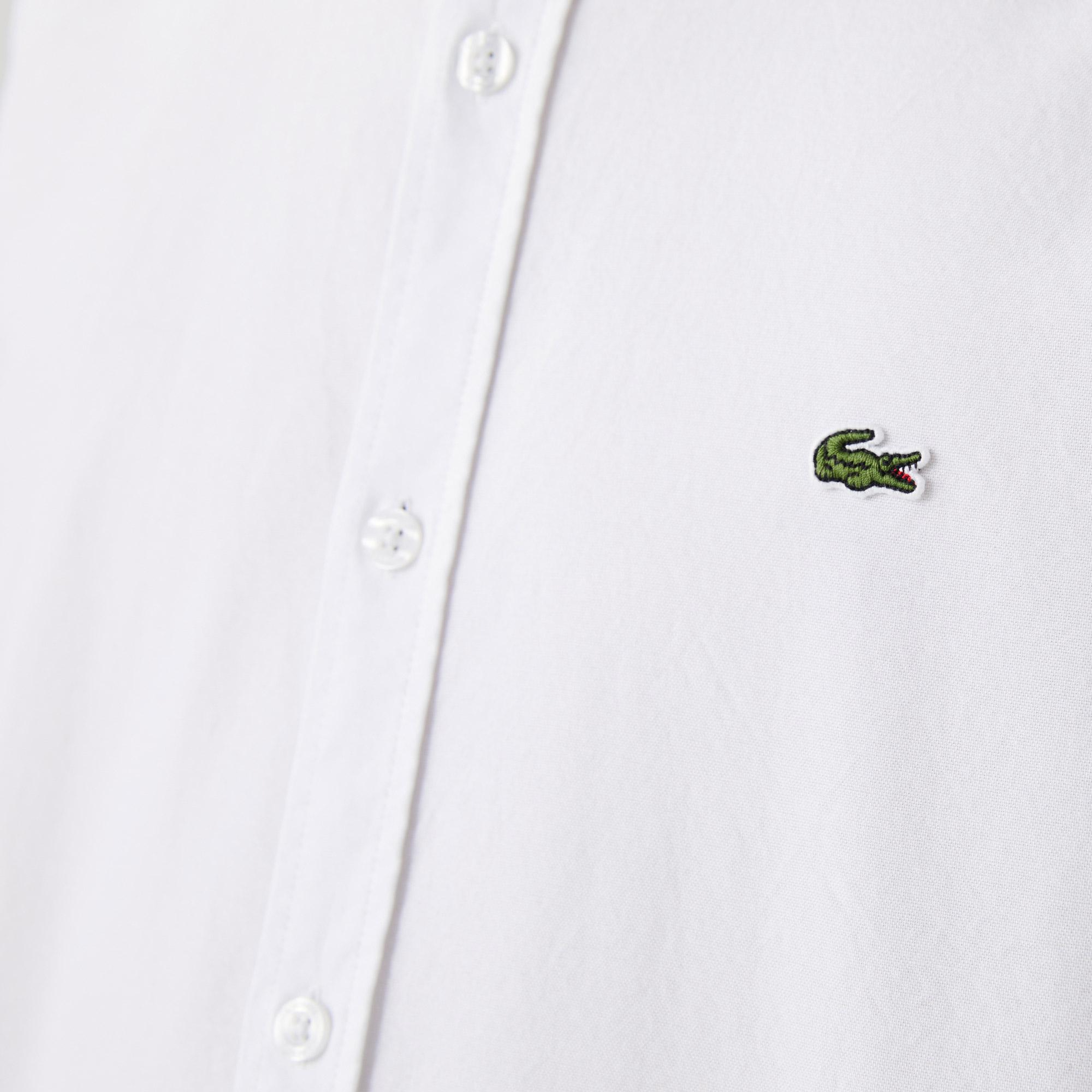 Erkek Slim Fit Düğmeli Yaka Beyaz Gömlek